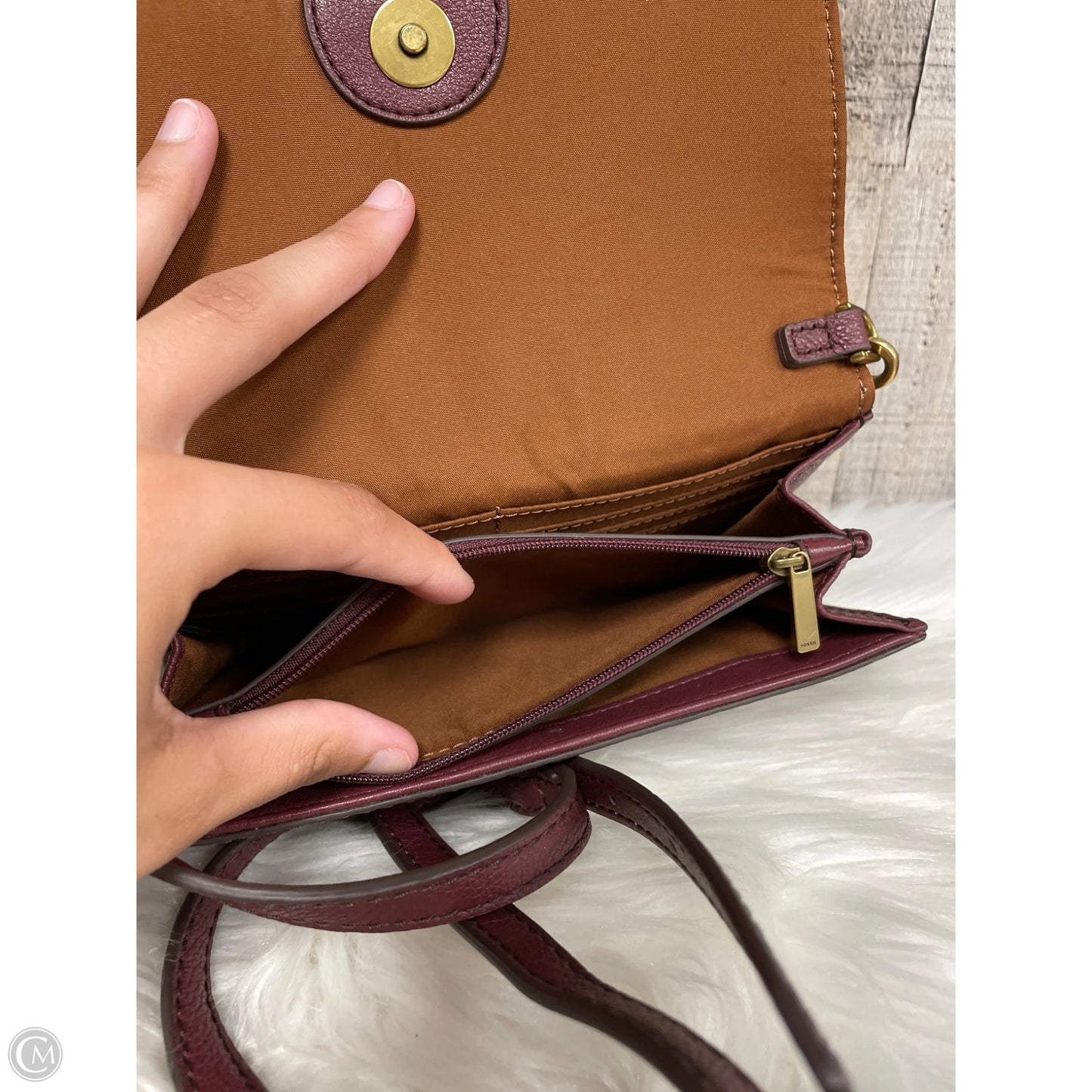 Crossbody Leather By Fossil, Size: Medium