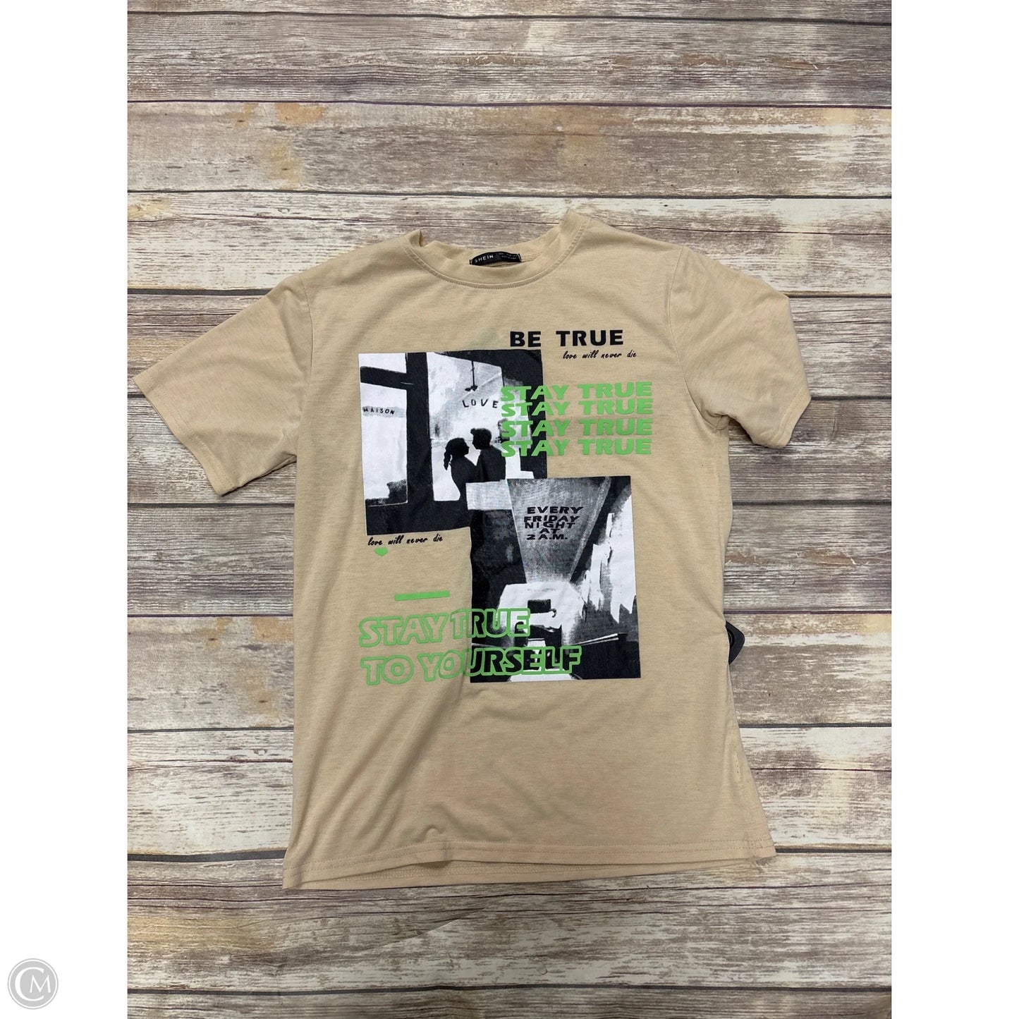Top Short Sleeve By Shein In Tan, Size: S