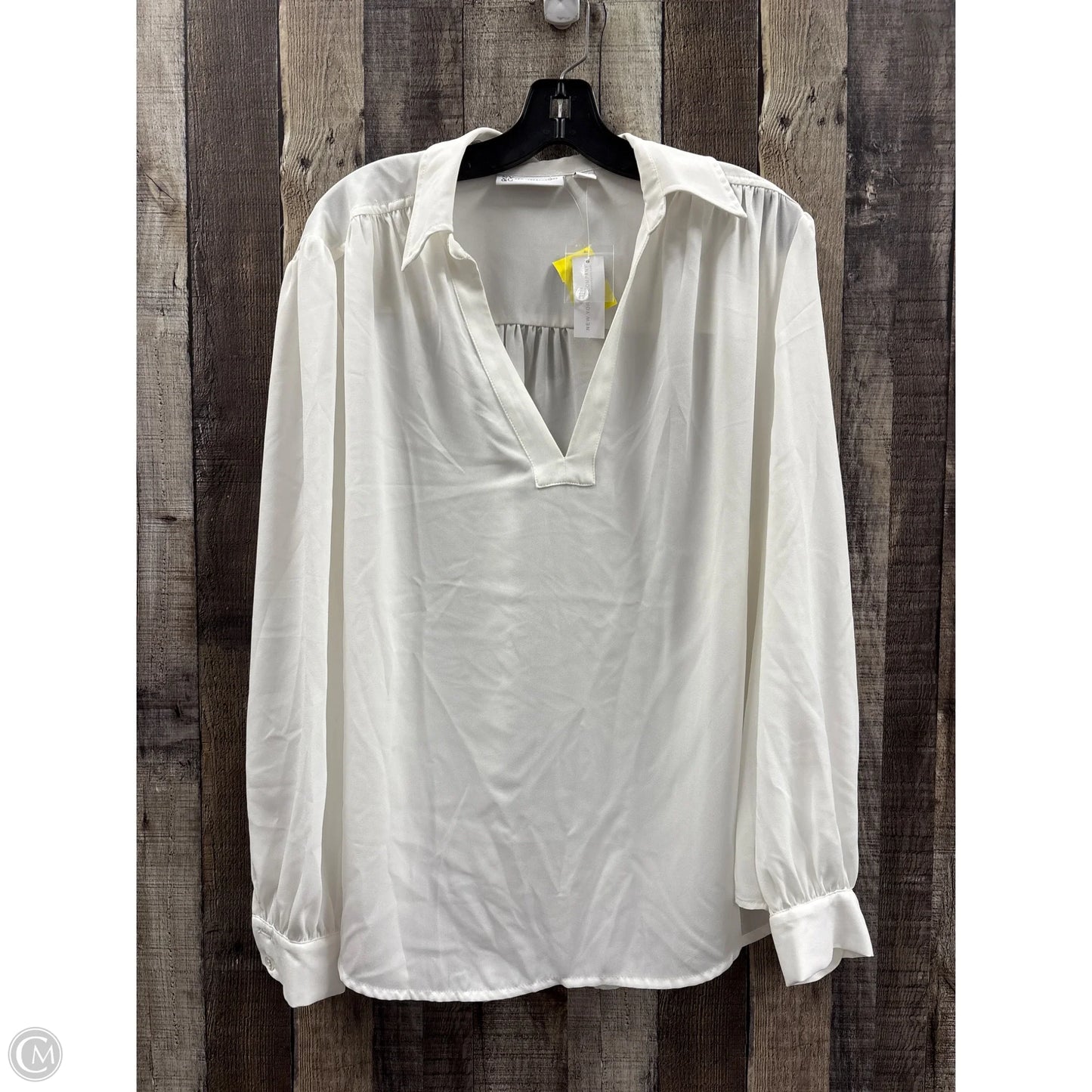 Blouse Long Sleeve By New York And Co In White, Size: Xxl