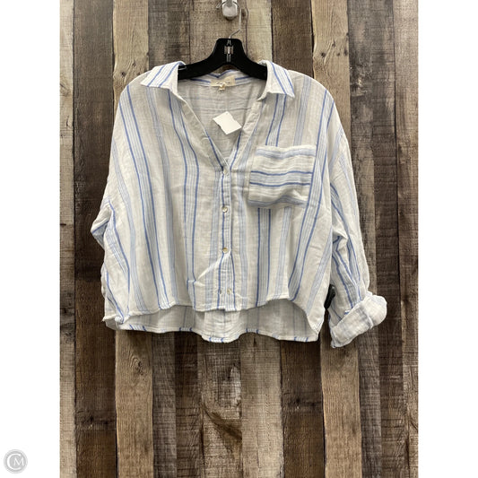 Top Long Sleeve By Love Notes In Blue & White, Size: L