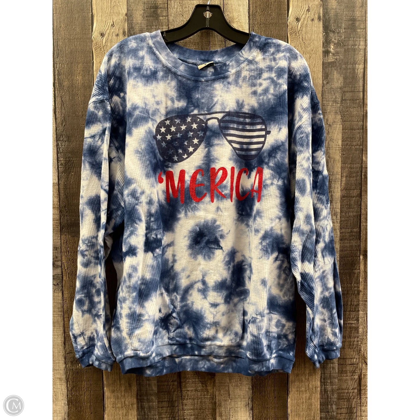 Top Long Sleeve By Cme In Blue & Red, Size: M