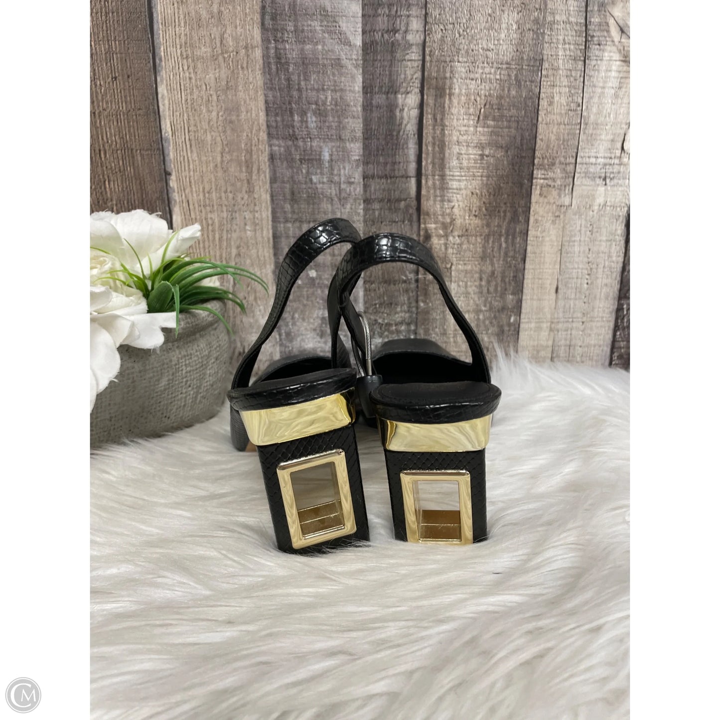 Shoes Heels Block By Katy Perry In Black & Gold, Size: 8