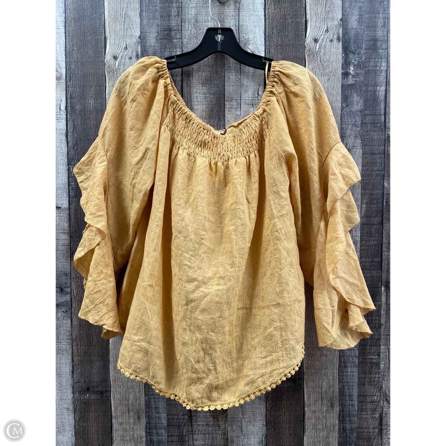Top Long Sleeve By Cme In Yellow, Size: L