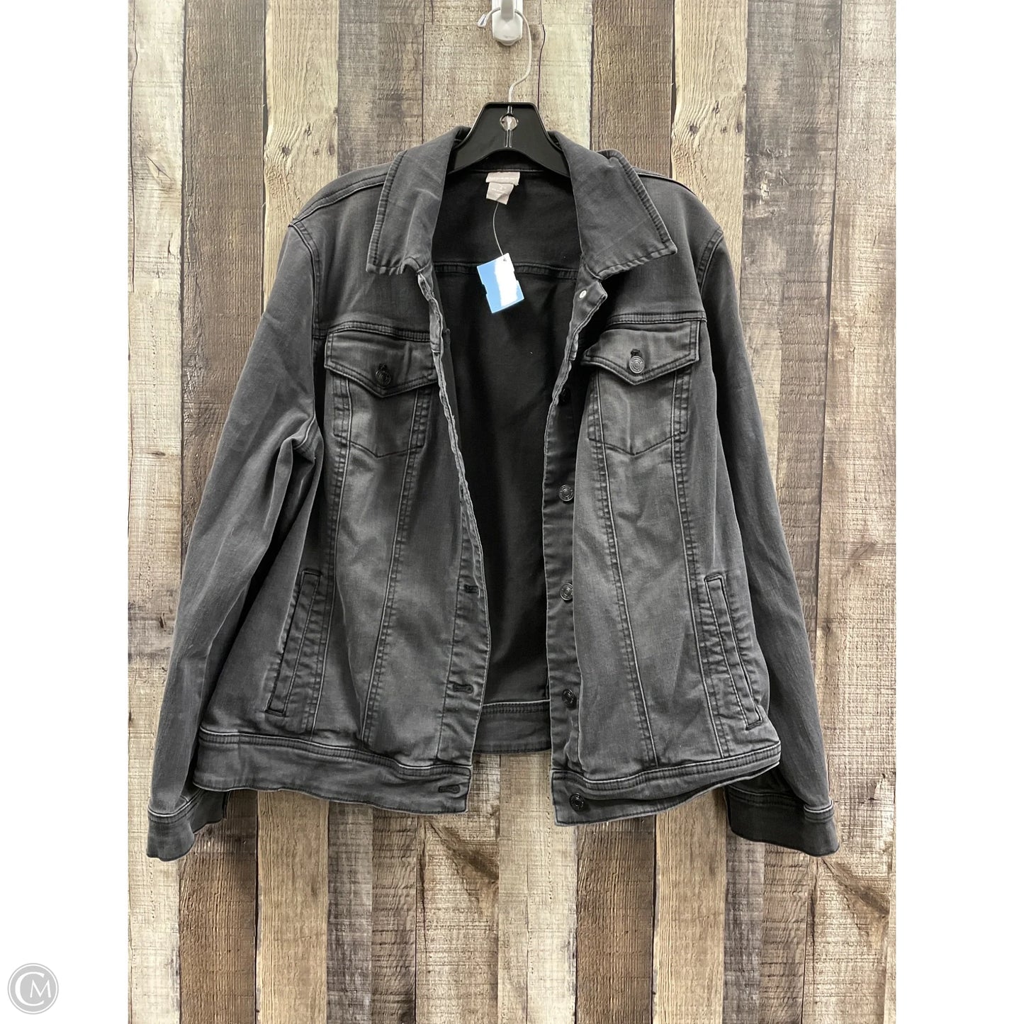 Jacket Denim By Chicos In Black Denim, Size: Xl