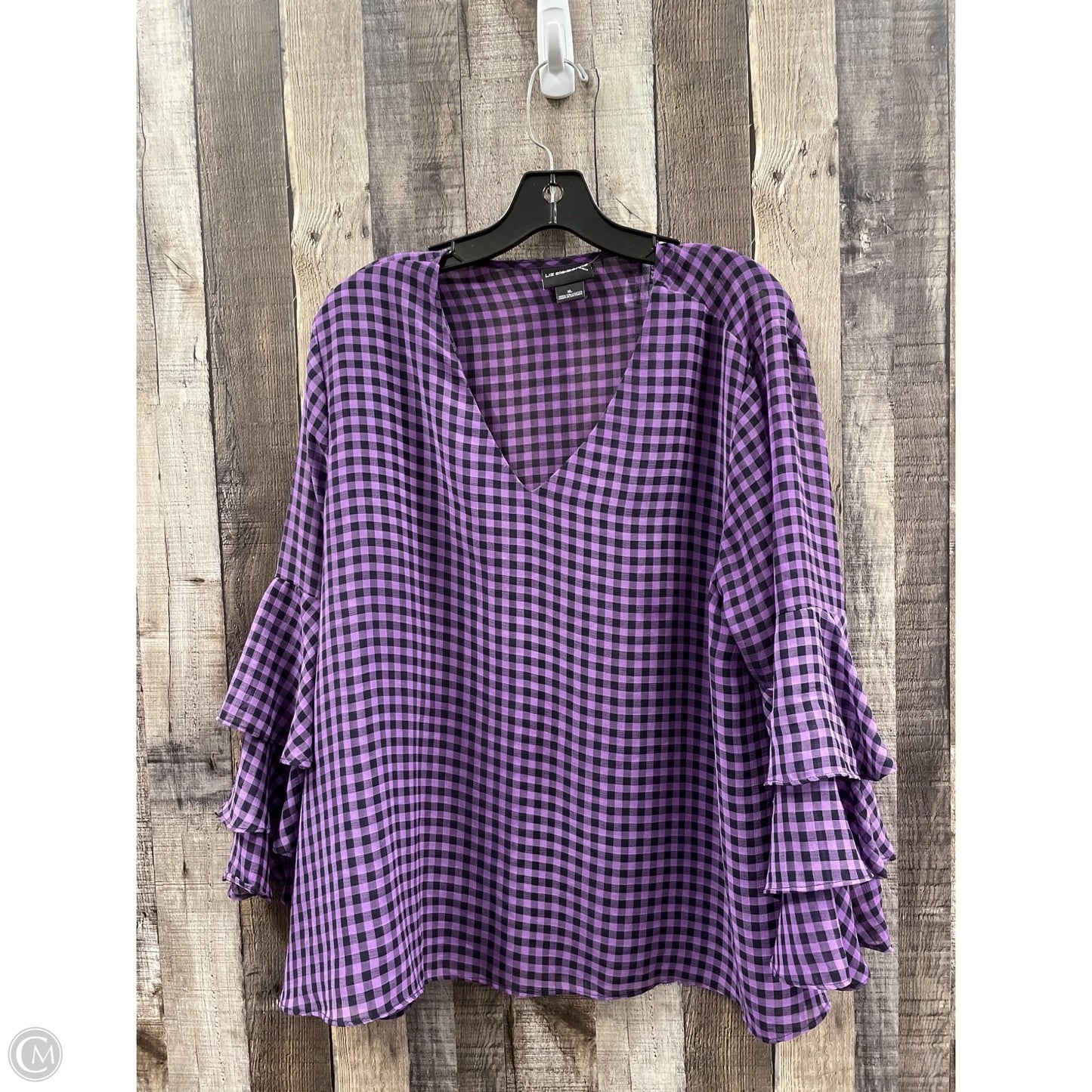 Top Long Sleeve By Liz Claiborne In Black & Purple, Size: Xl