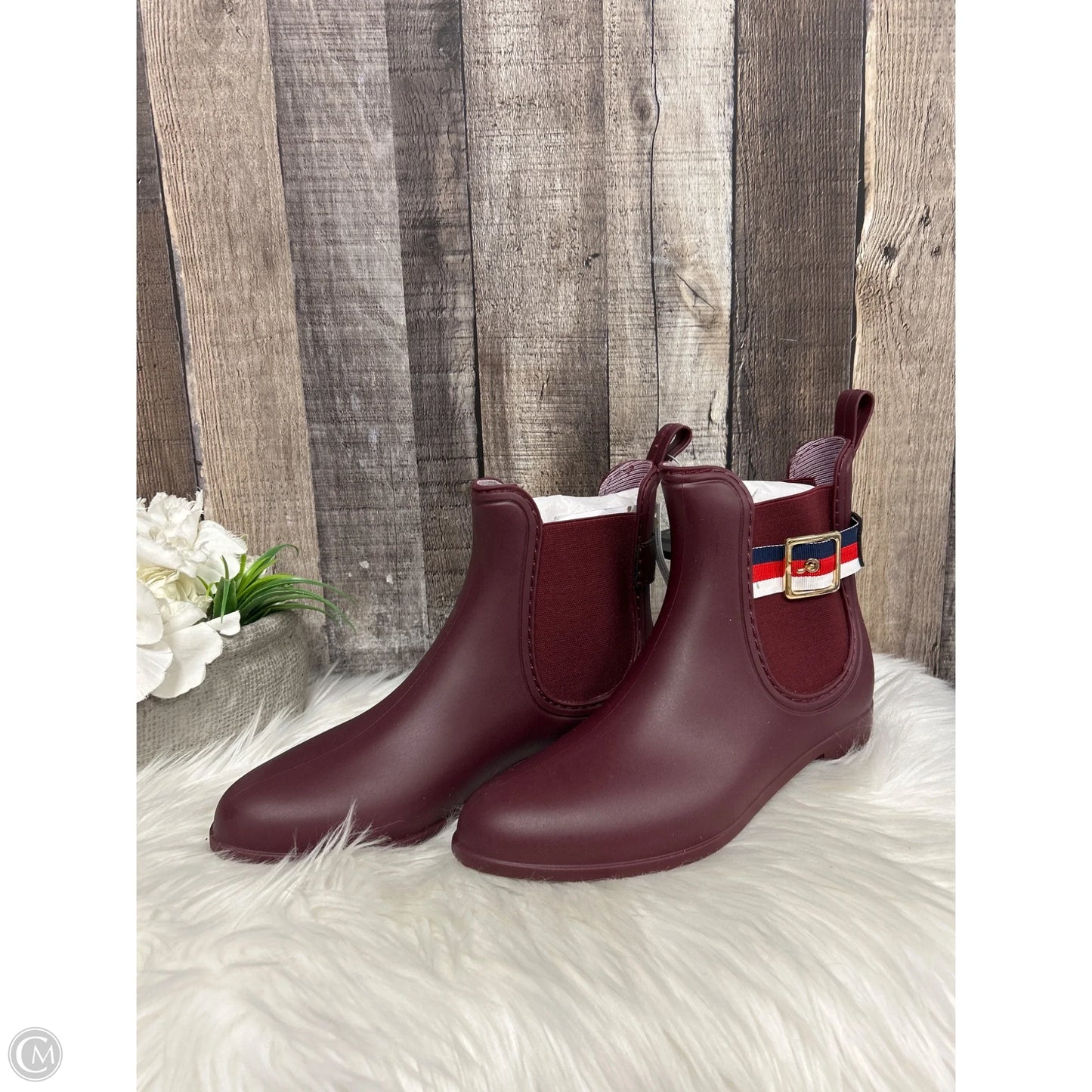 Boots Rain By Cme In Maroon, Size: 7