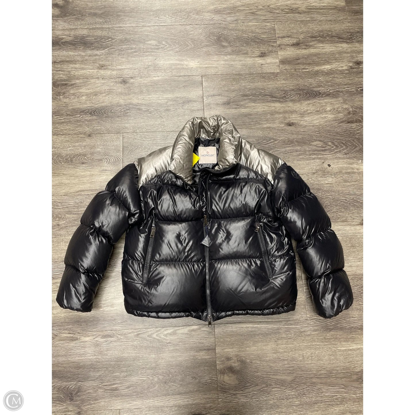 Coat Luxury Designer By Moncler In Black, Size: M