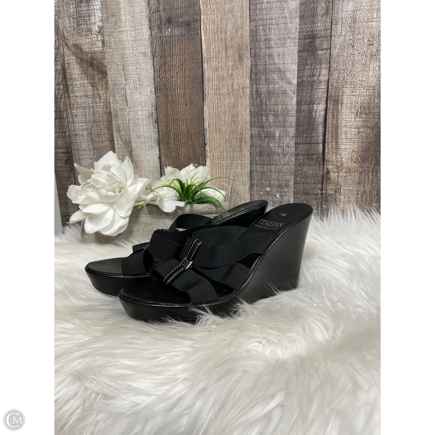 Sandals Heels Wedge By Italian Shoemakers In Black, Size: 7