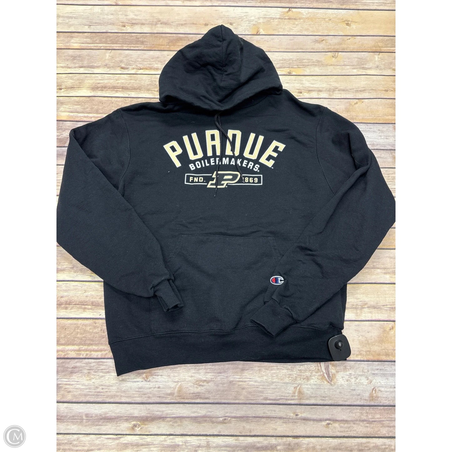 Athletic Sweatshirt Hoodie By Champion In Black, Size: M