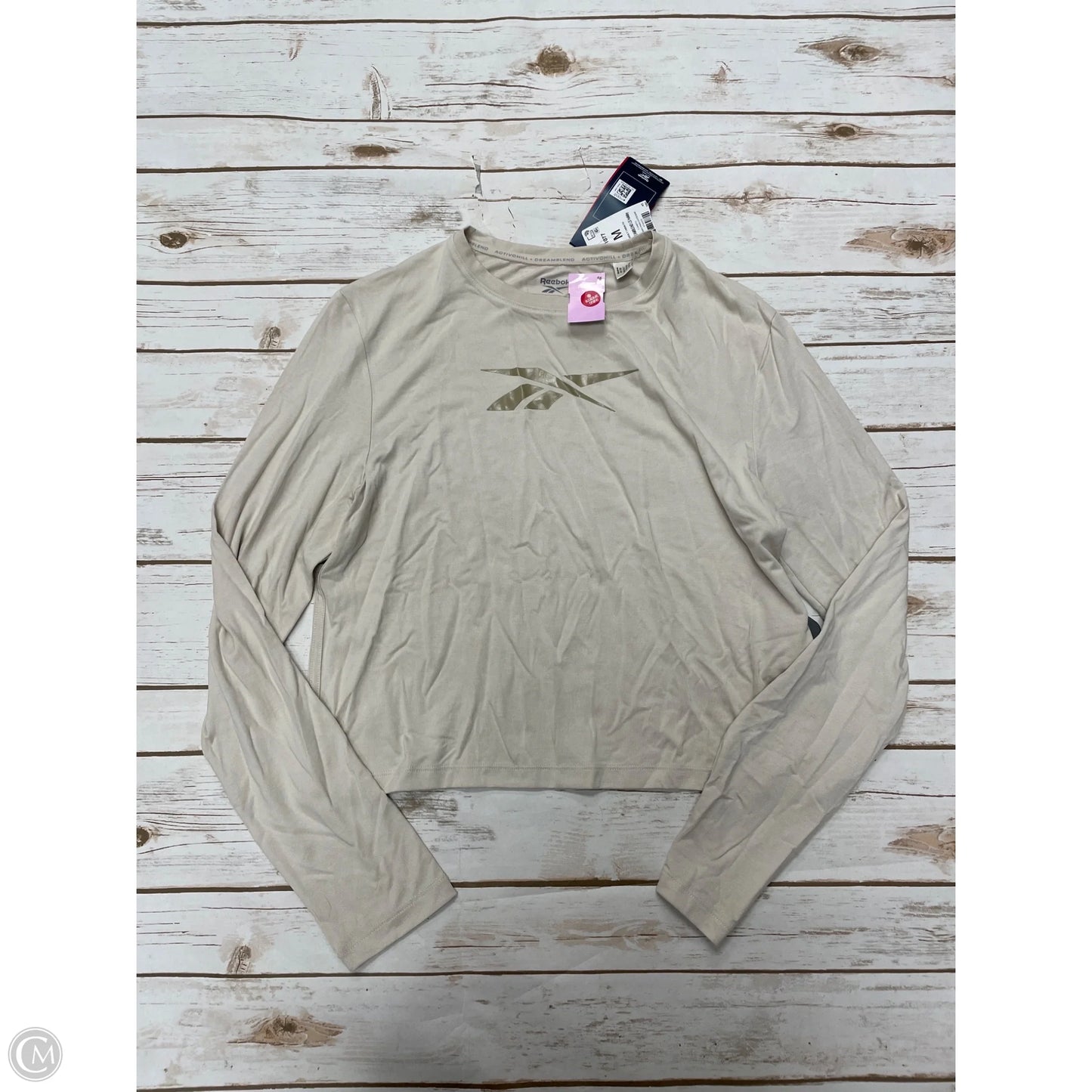 Athletic Top Long Sleeve Crewneck By Reebok In Beige, Size: M