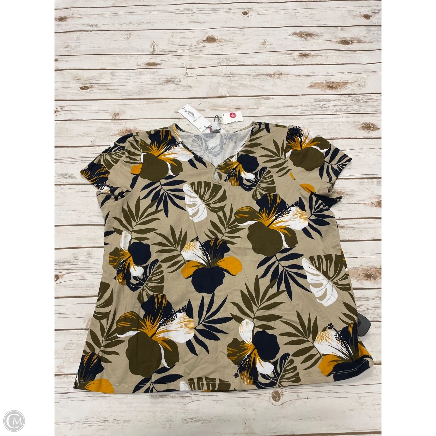 Top Short Sleeve By Liz Claiborne In Floral Print, Size: Xxl