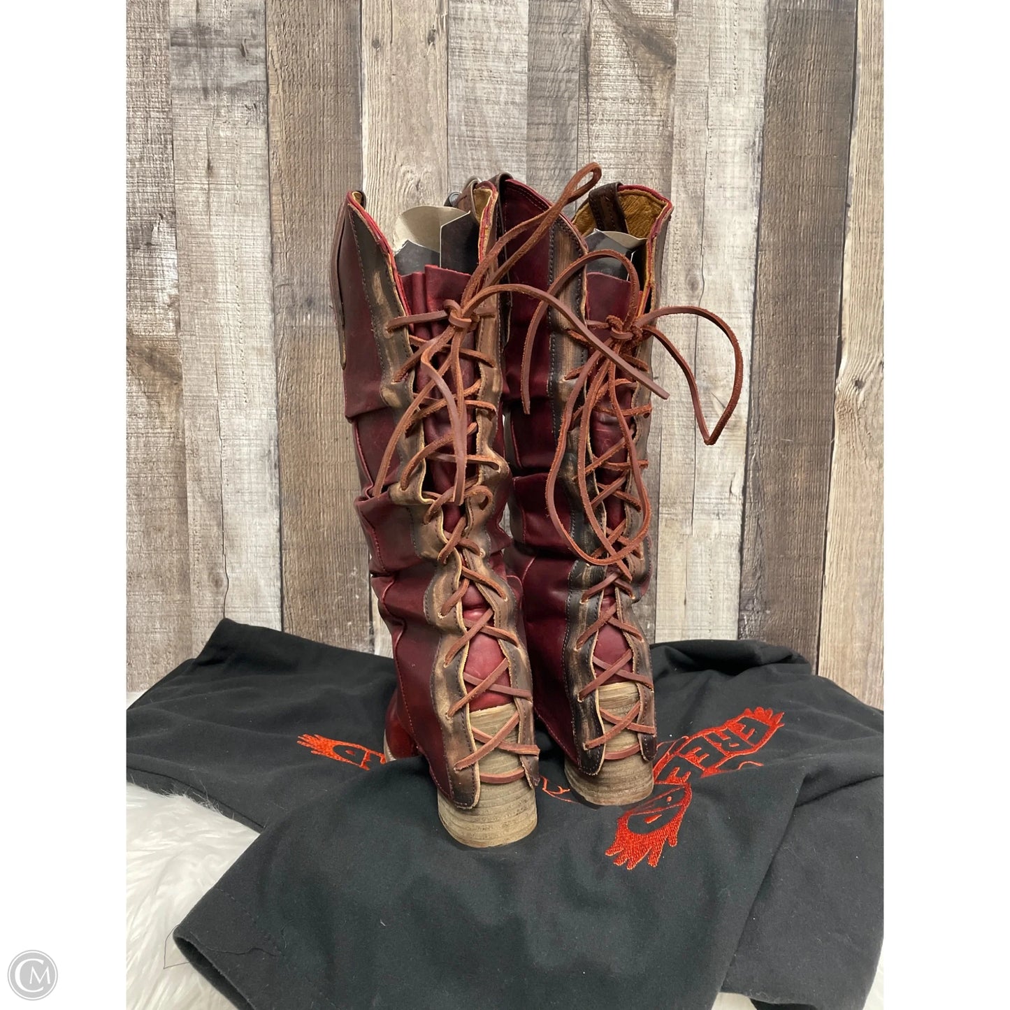 Boots Knee Heels By Freebird In Maroon, Size: 9