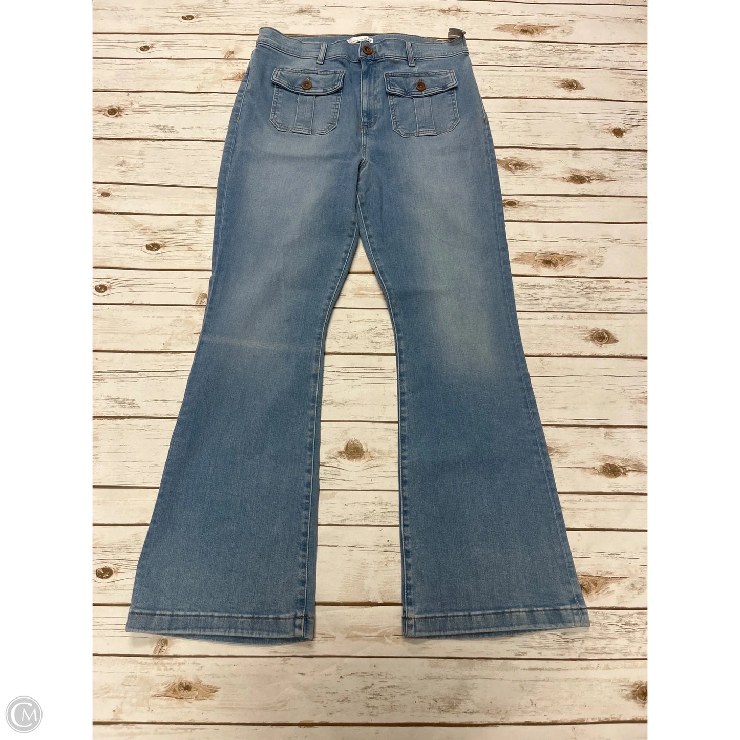 Jeans Flared By Loft In Blue Denim, Size: 14