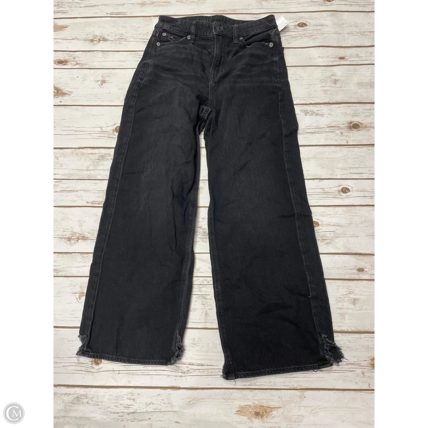Jeans Wide Leg By American Eagle In Black Denim, Size: 0