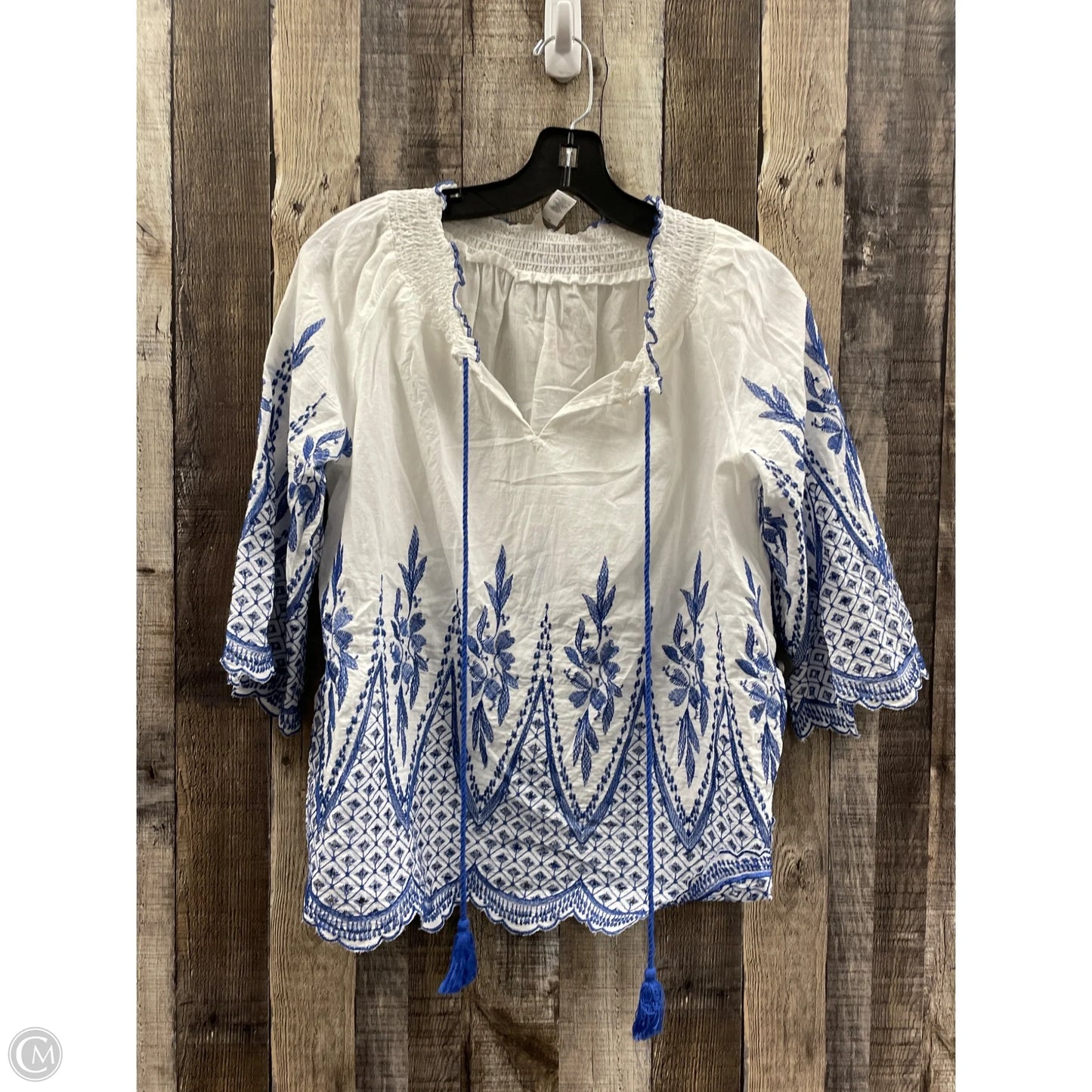 Top 3/4 Sleeve By Cato In Blue & White, Size: M