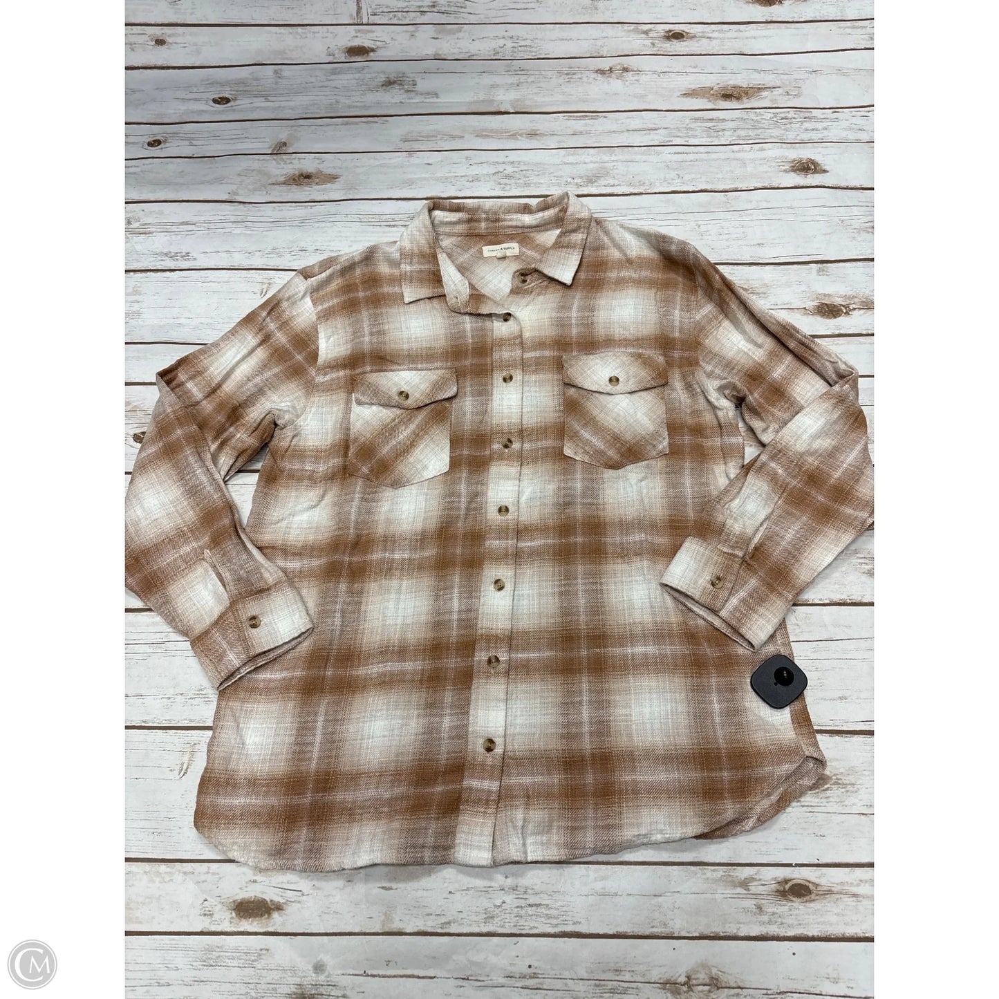 Top Long Sleeve By Thread And Supply In Plaid Pattern, Size: L