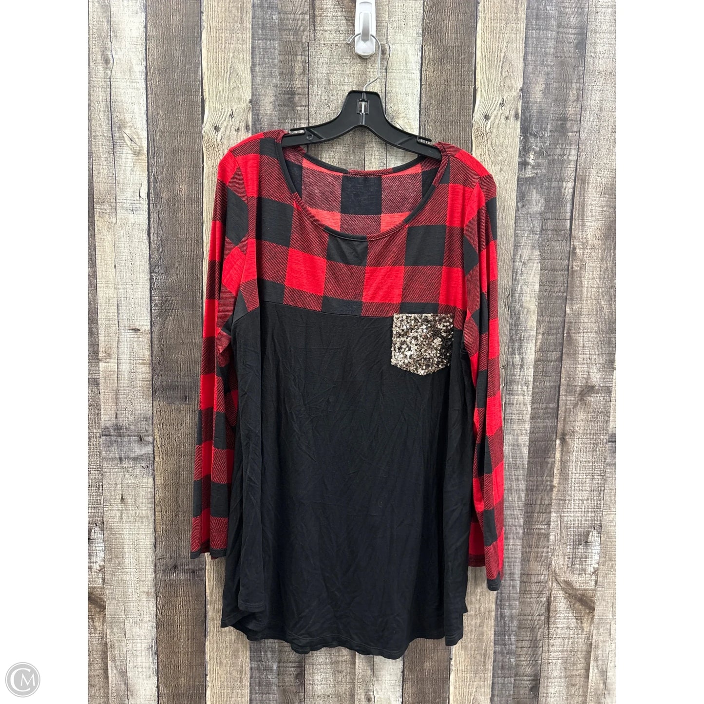 Top Long Sleeve By Cmf In Black & Red, Size: 3x