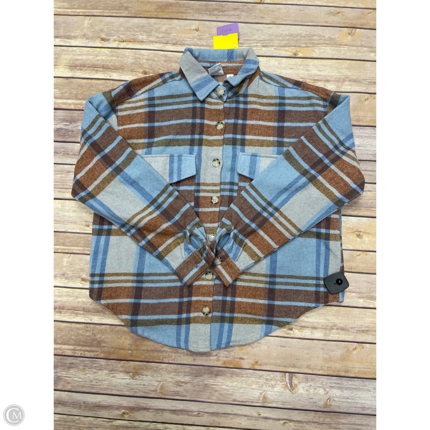 Top Long Sleeve By Cme In Plaid Pattern, Size: Xs