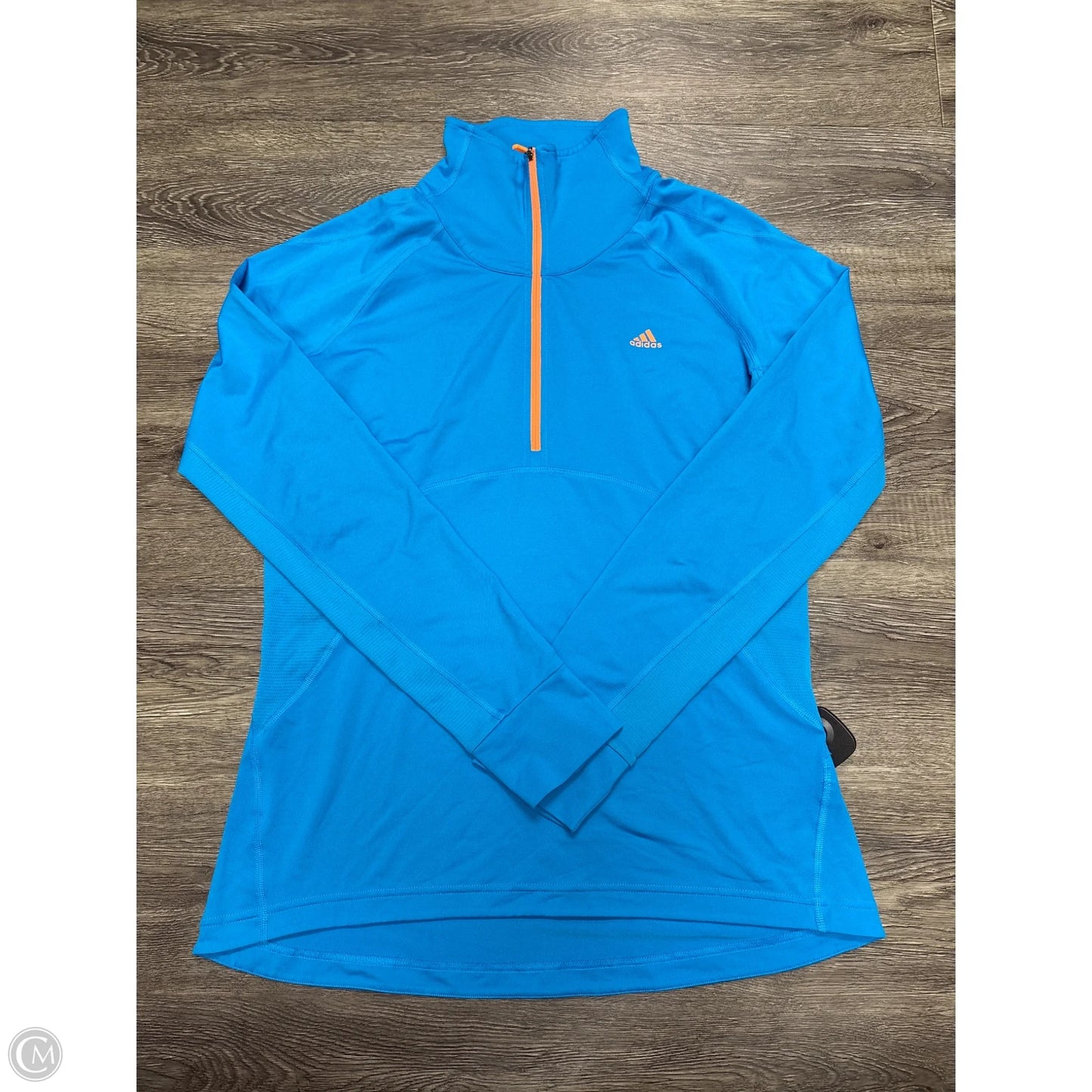 Athletic Top Long Sleeve Collar By Adidas In Blue & Orange, Size: L