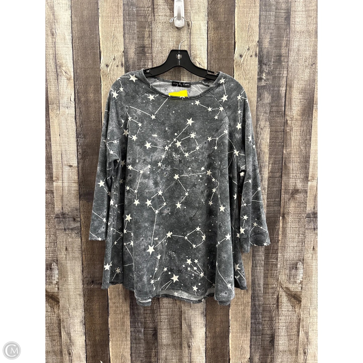 Top 3/4 Sleeve By Kim & Cami In Grey & White, Size: 1x