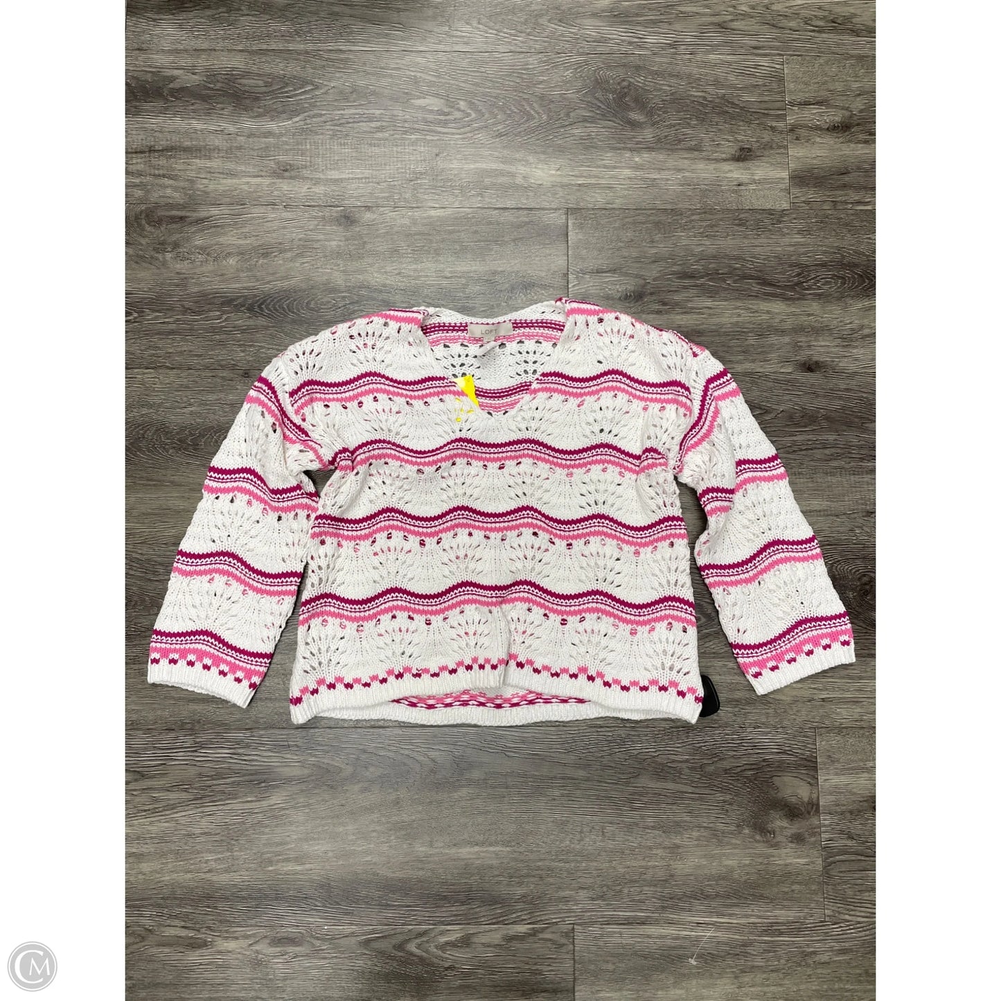 Sweater By Loft In Pink & White, Size: M
