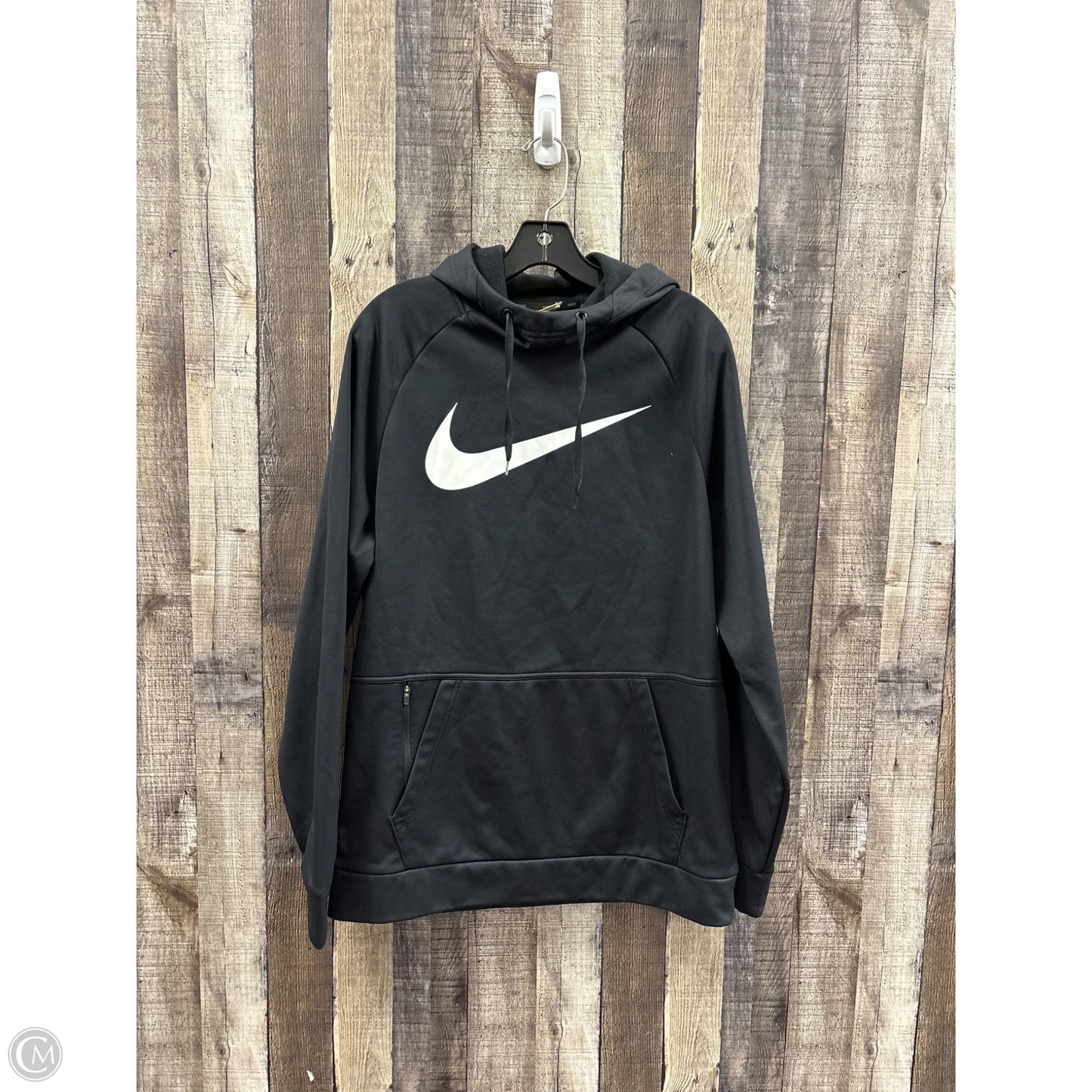 Athletic Top Long Sleeve Hoodie By Nike In Black, Size: M