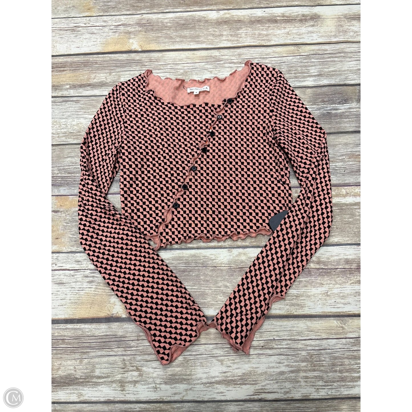 Top Long Sleeve By Mimosa In Checkered Pattern, Size: S