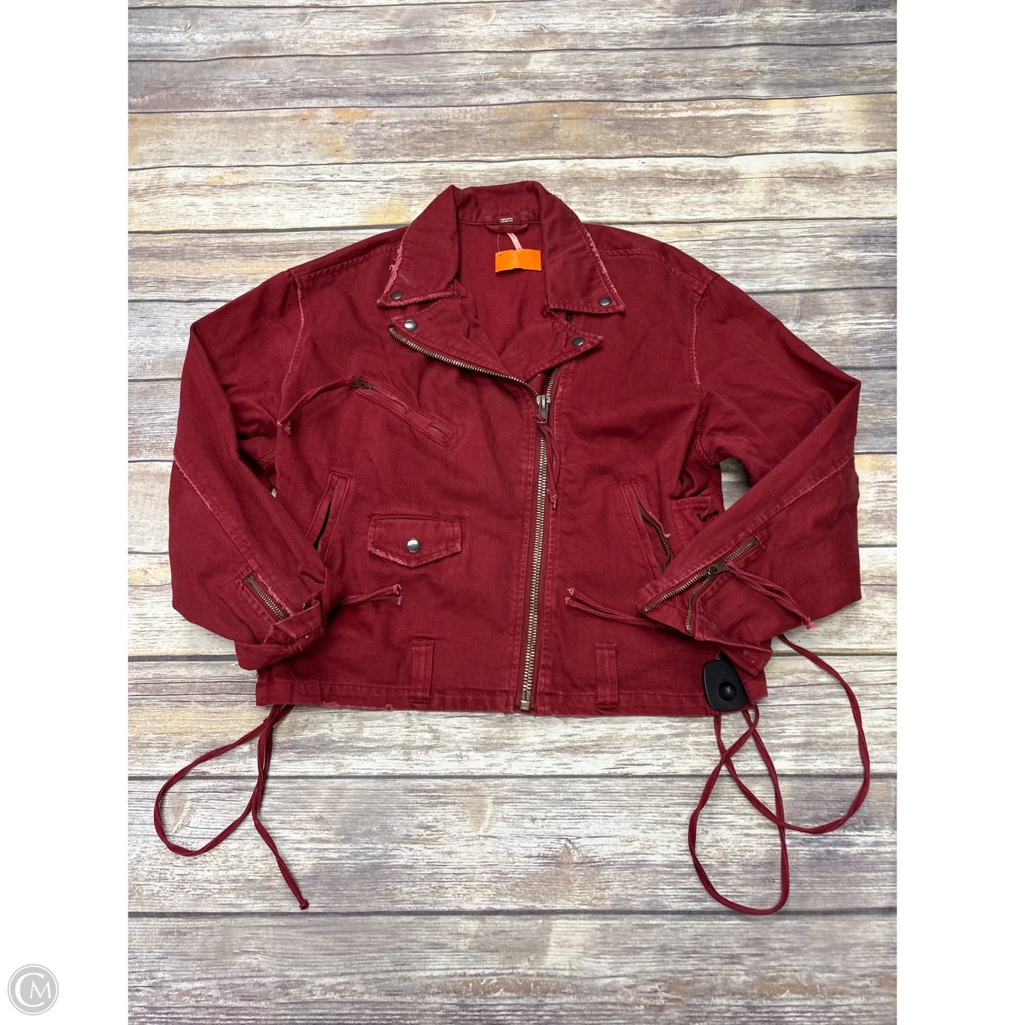 Jacket Denim By Free People In Red Denim, Size: S