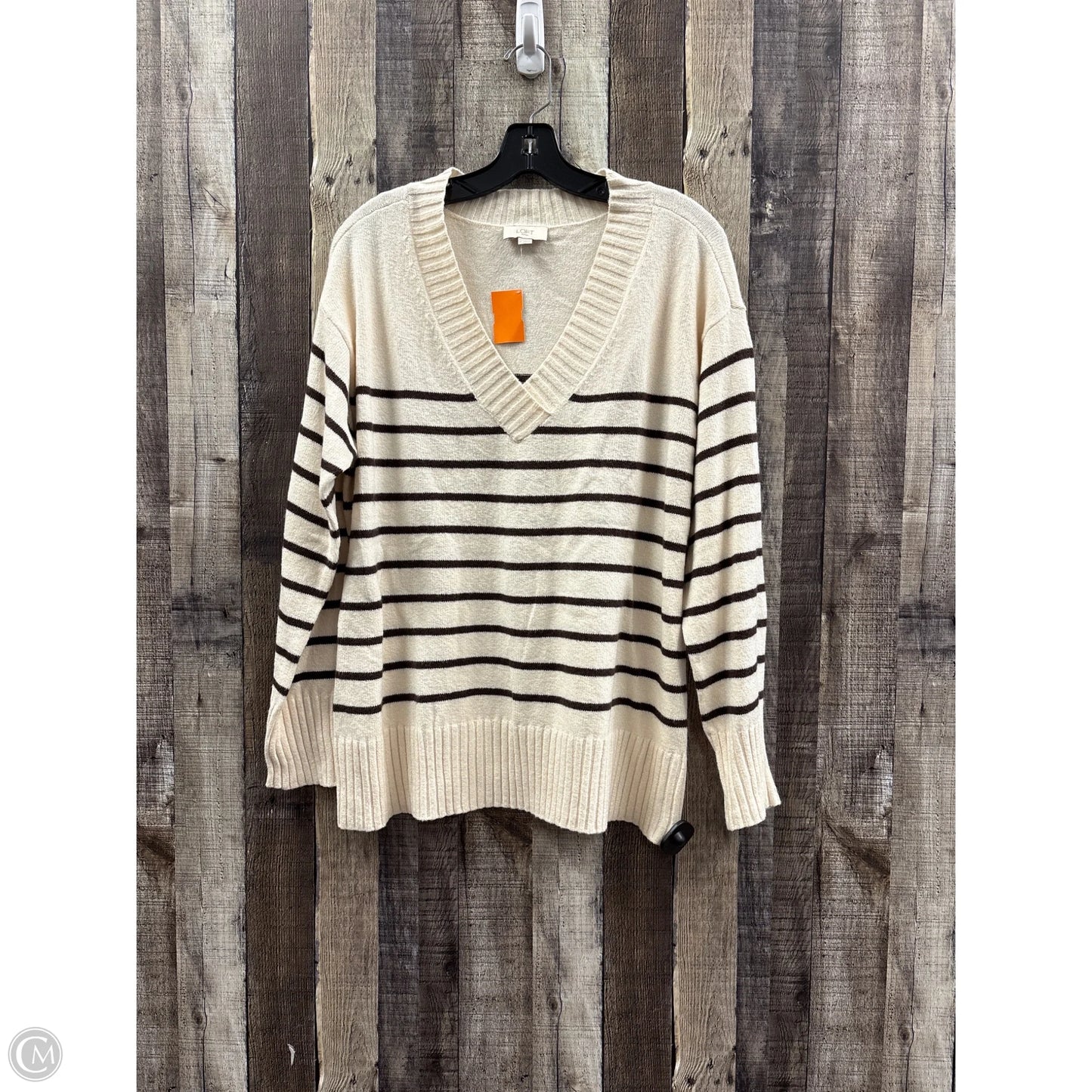Sweater By Loft In Brown & Cream, Size: M