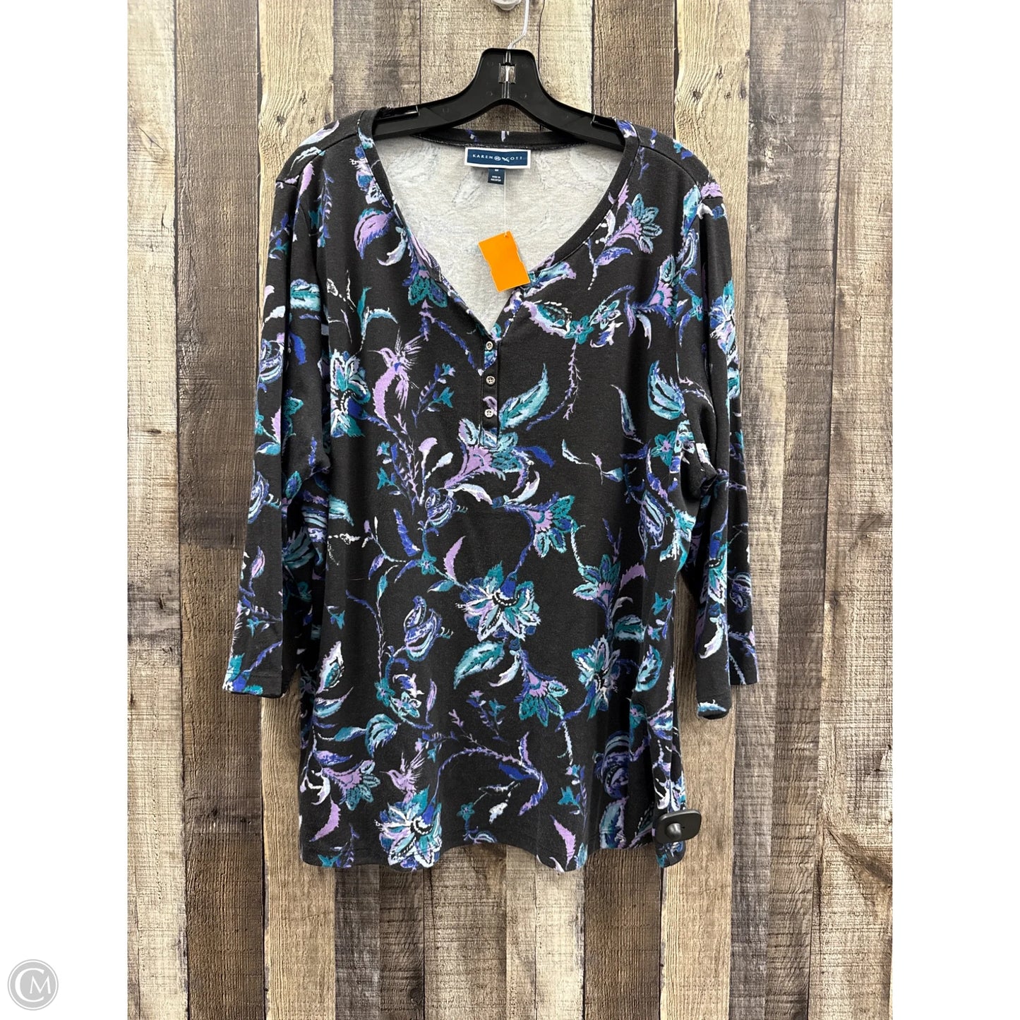 Top 3/4 Sleeve By Karen Scott In Floral Print, Size: 2x