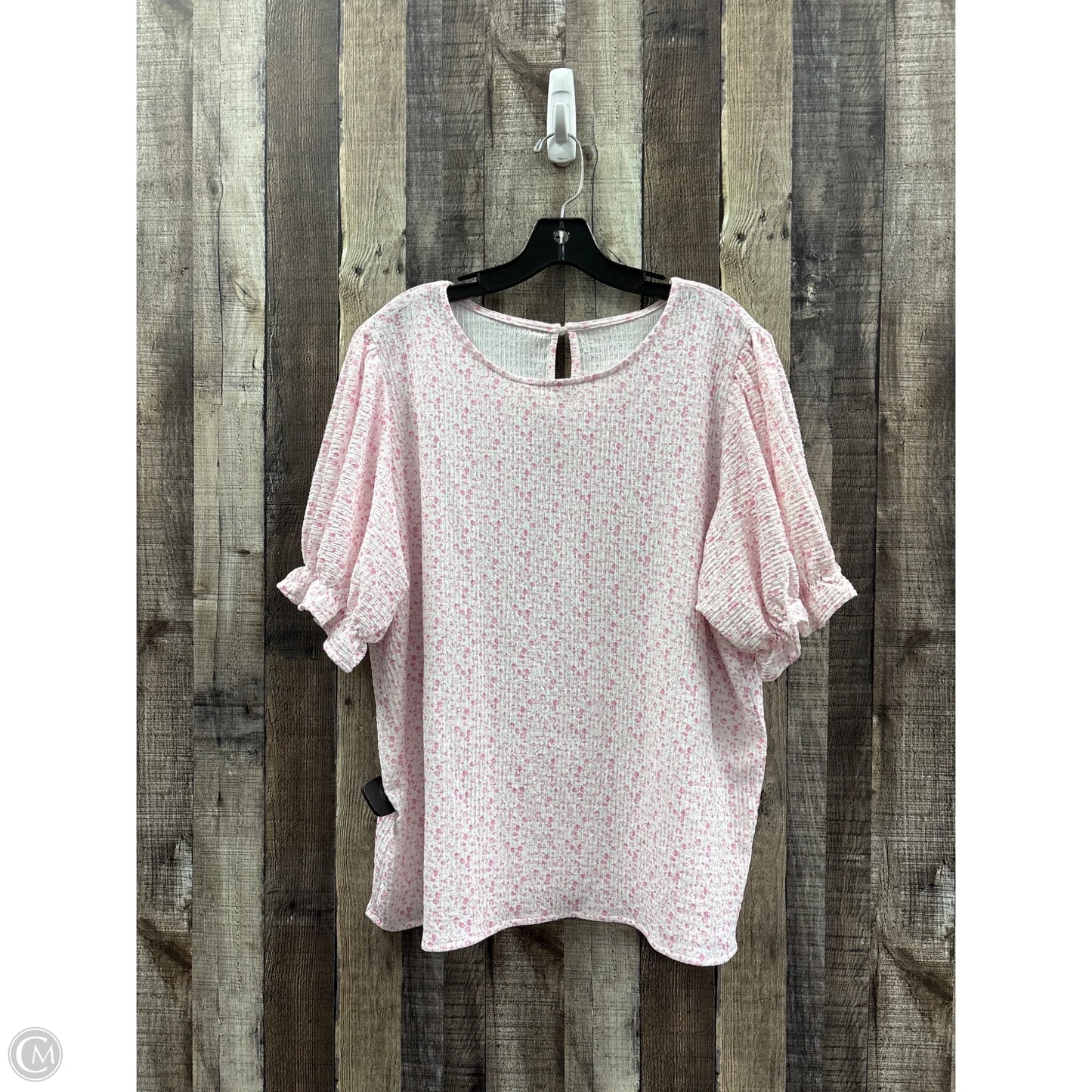 Top Short Sleeve By Cmf In Pink & White, Size: 2x