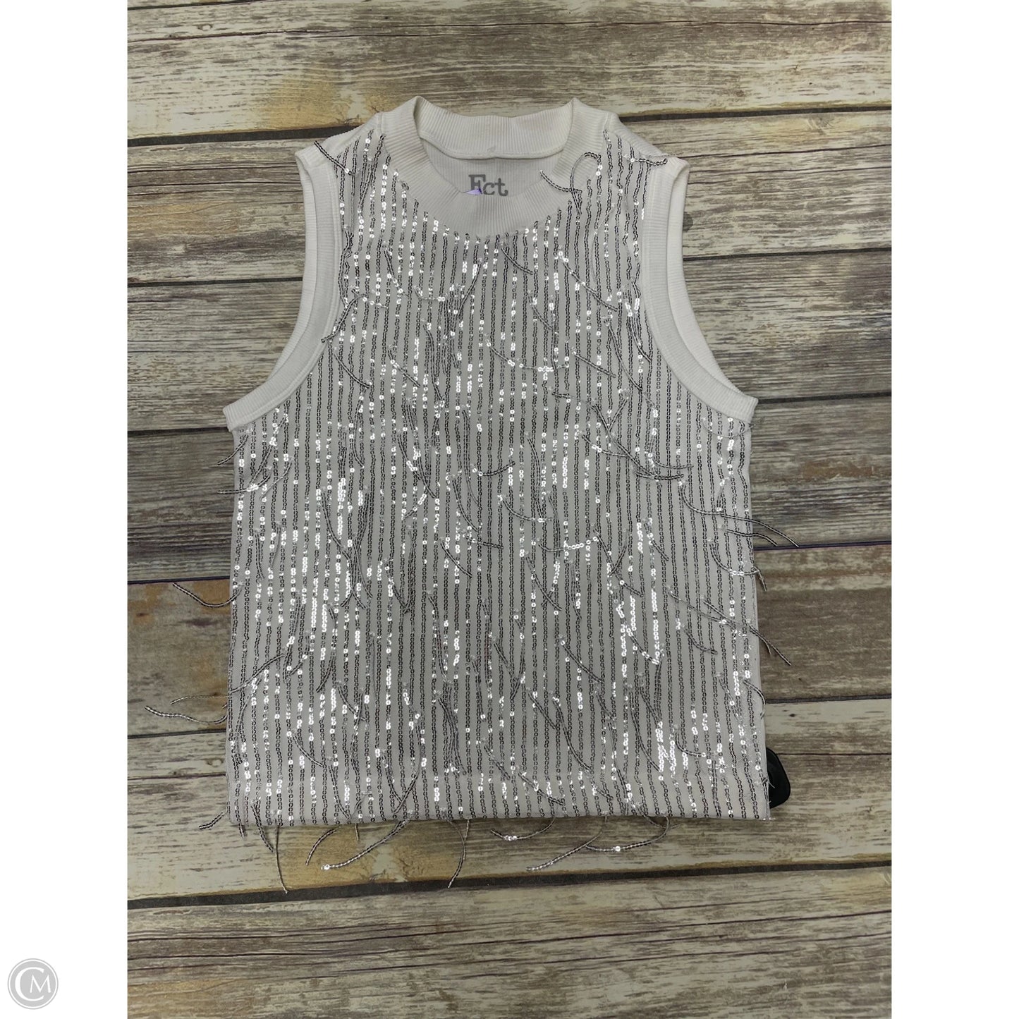 Top Sleeveless By Cme In Silver & White, Size: L