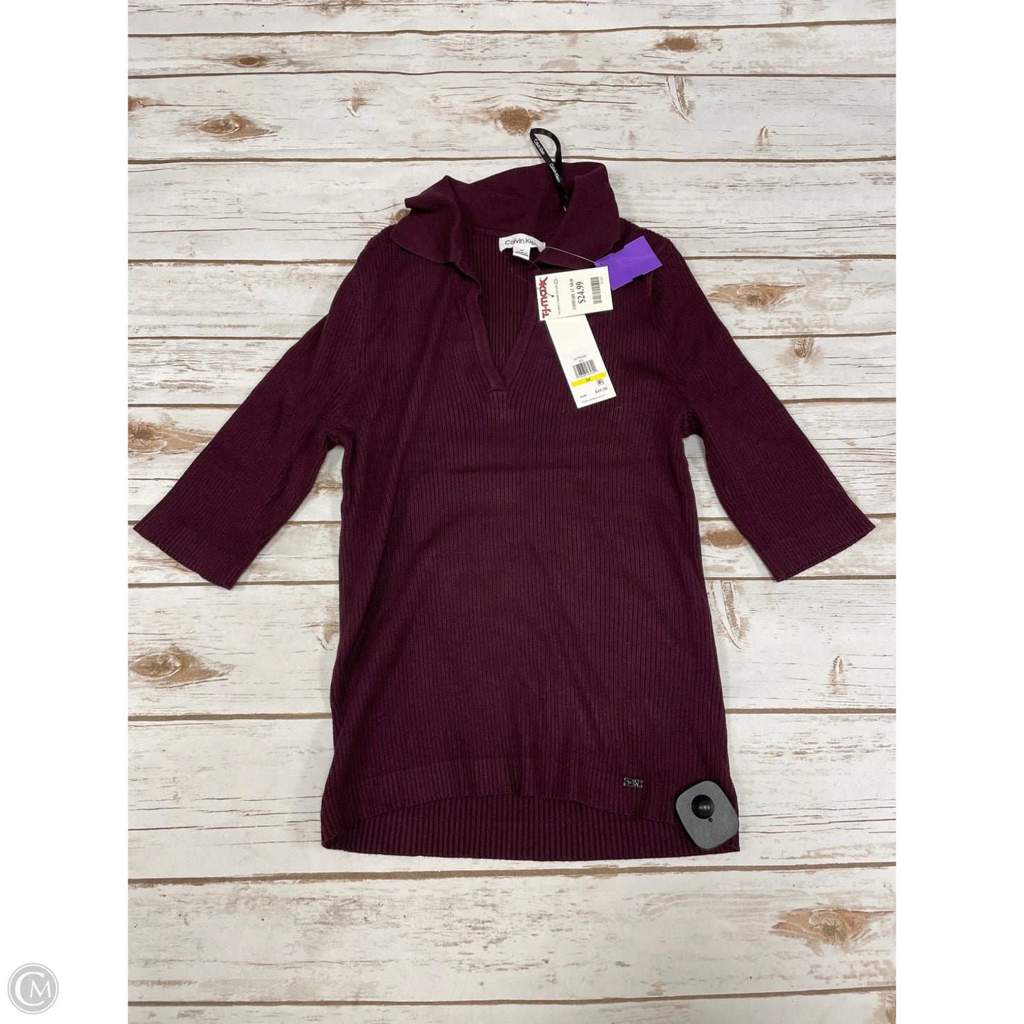 Top Short Sleeve By Calvin Klein In Maroon, Size: M