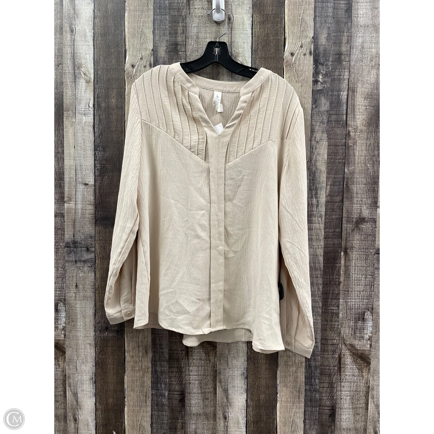 Top Long Sleeve By Cme In Tan, Size: L