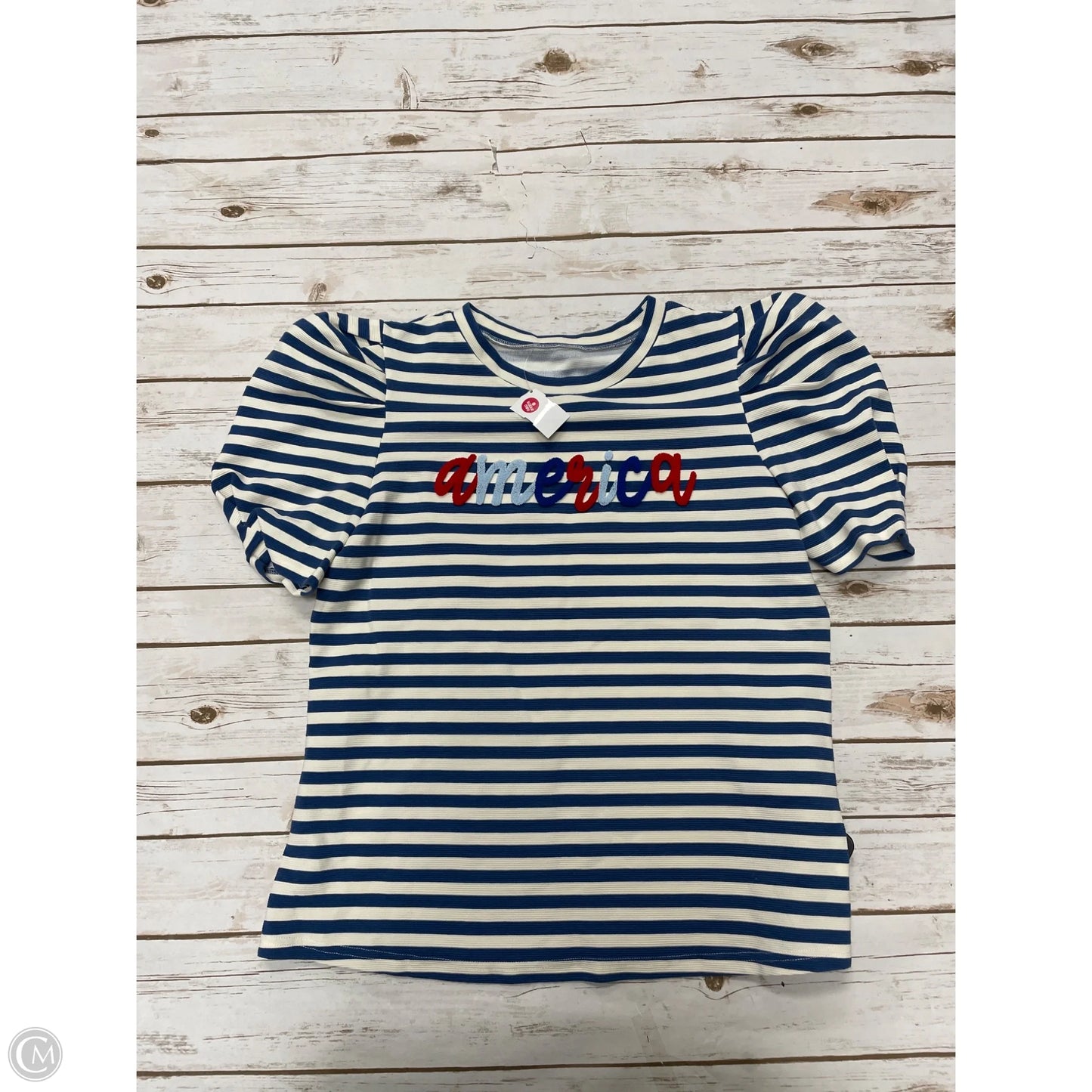 Top Short Sleeve By Cmf In Blue & White, Size: Xl