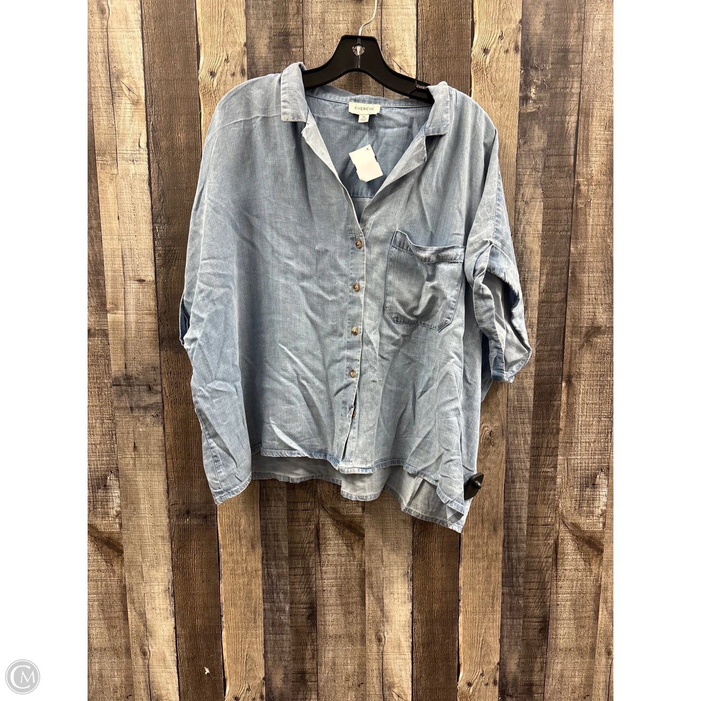 Top Short Sleeve By Evereve In Blue Denim, Size: Xl