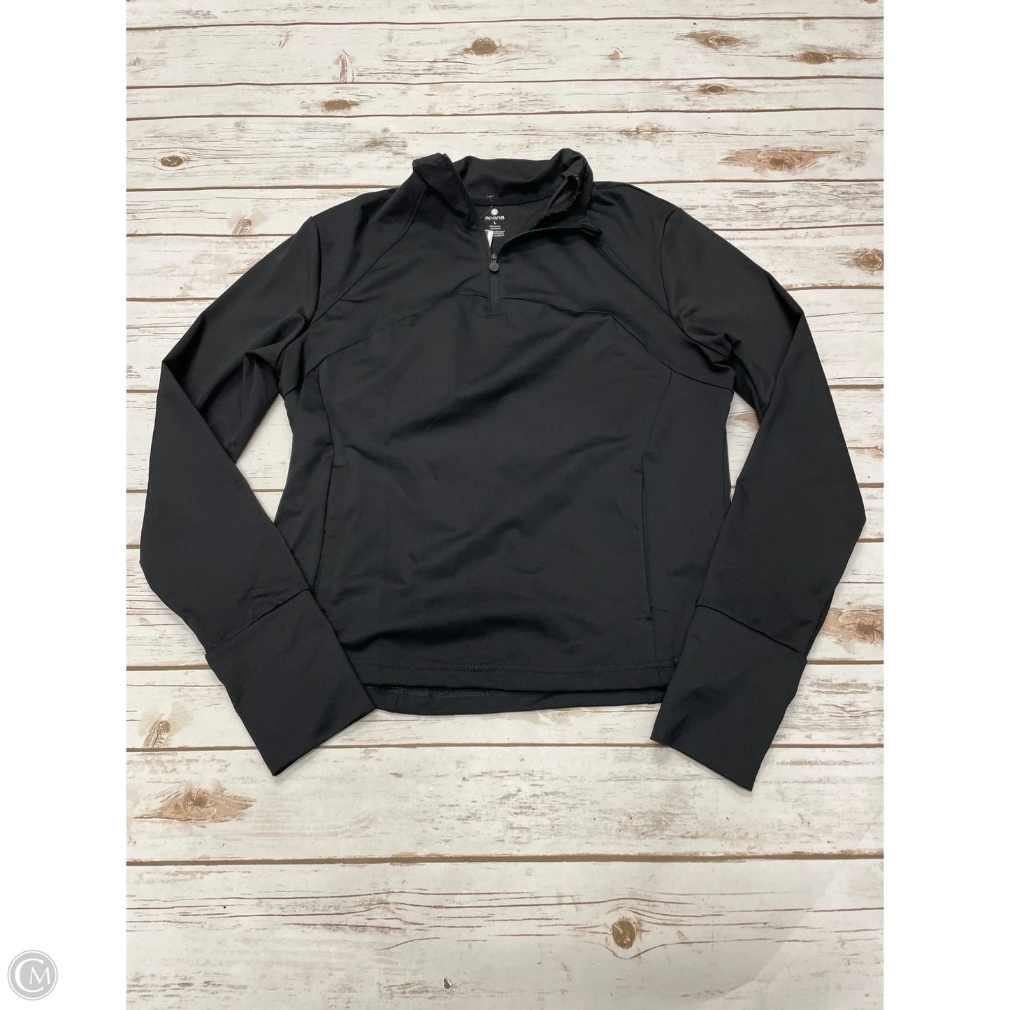 Athletic Top Long Sleeve Collar By Apana In Black, Size: L