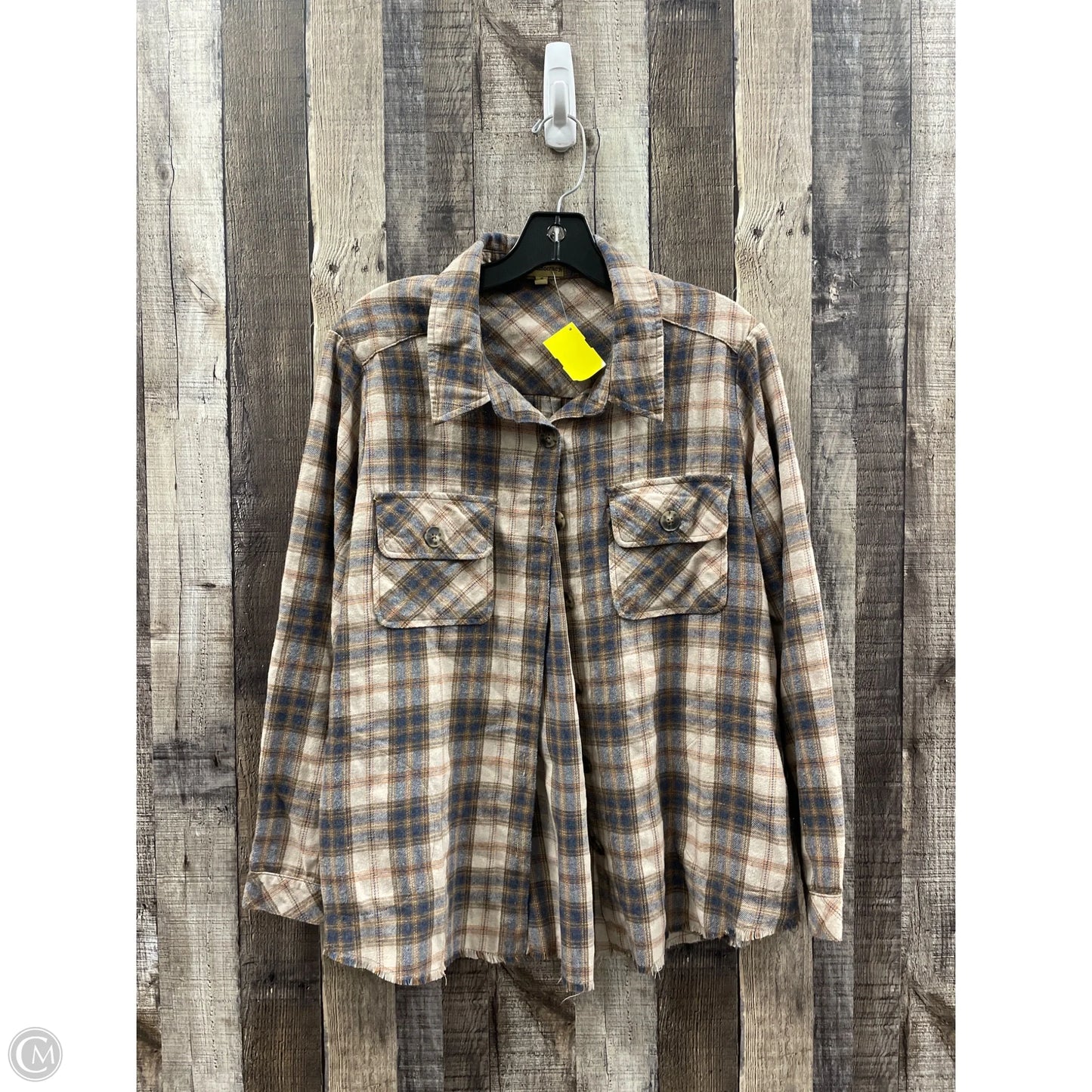 Top Long Sleeve By Democracy In Plaid Pattern, Size: S