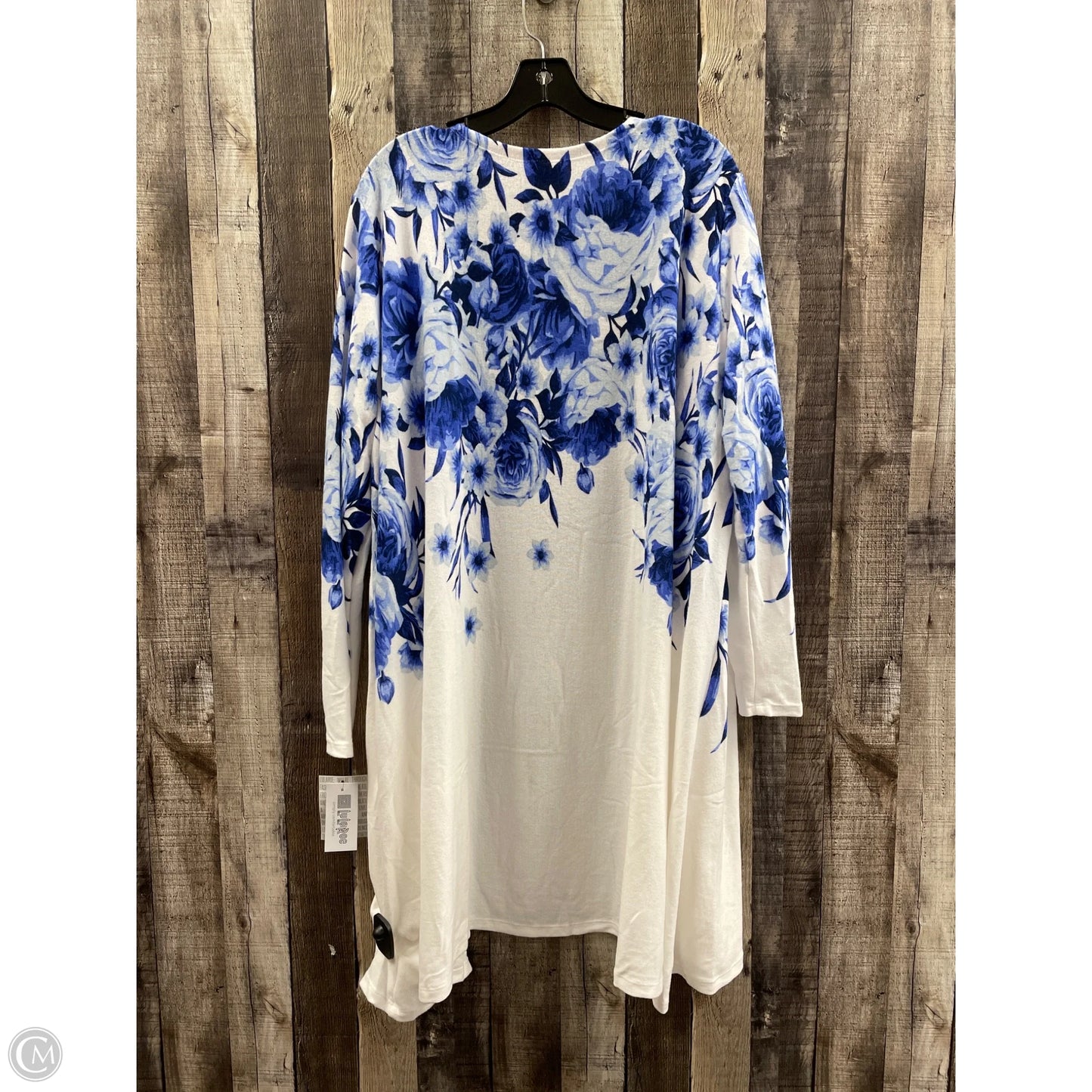 Sweater Cardigan By Lularoe In Blue & White, Size: Xl