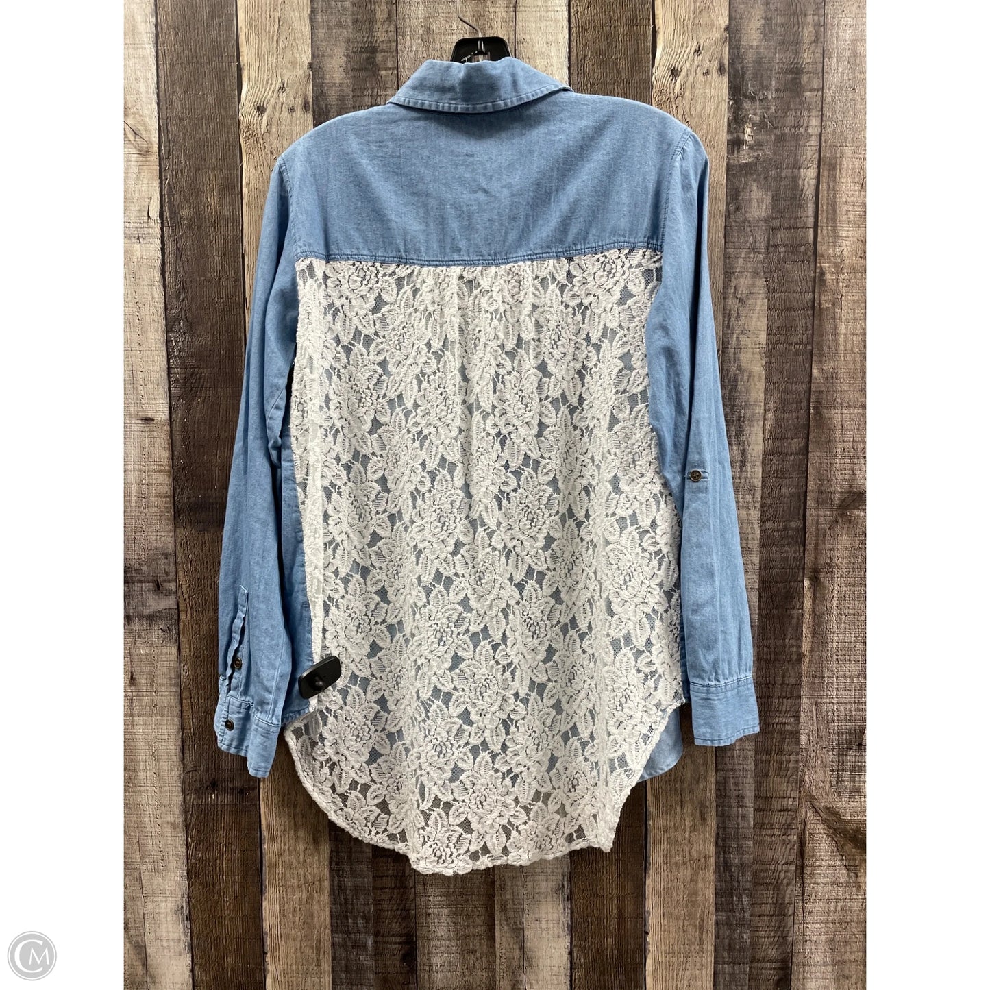 Top Long Sleeve By Cme In Blue Denim, Size: L
