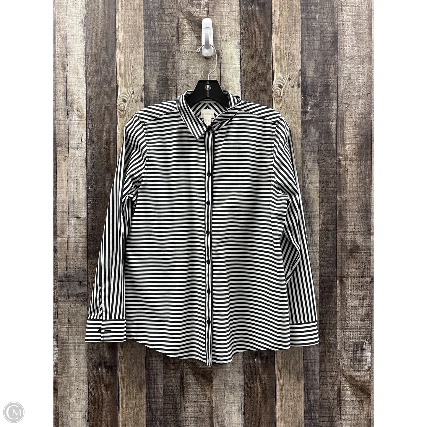 Top Long Sleeve By Chicos In Black & White, Size: S