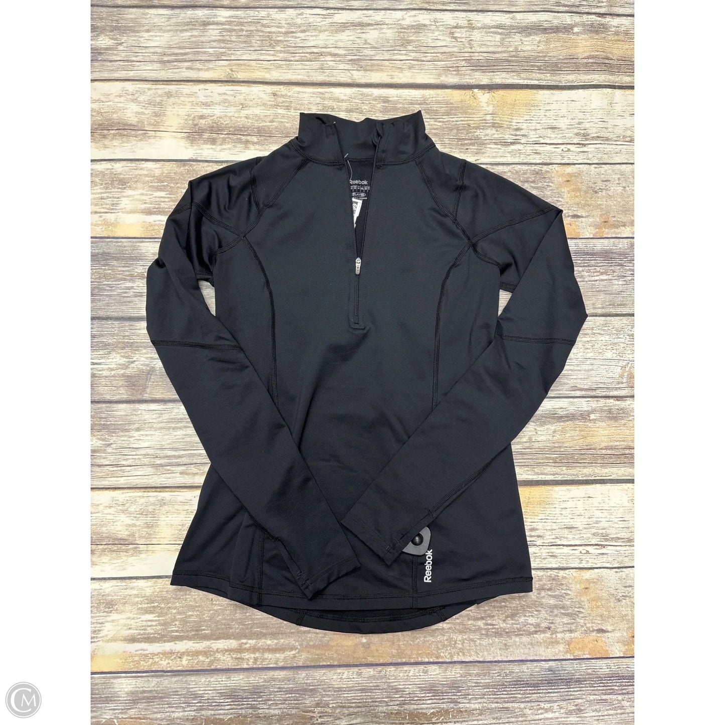 Athletic Top Long Sleeve Collar By Reebok In Black, Size: M