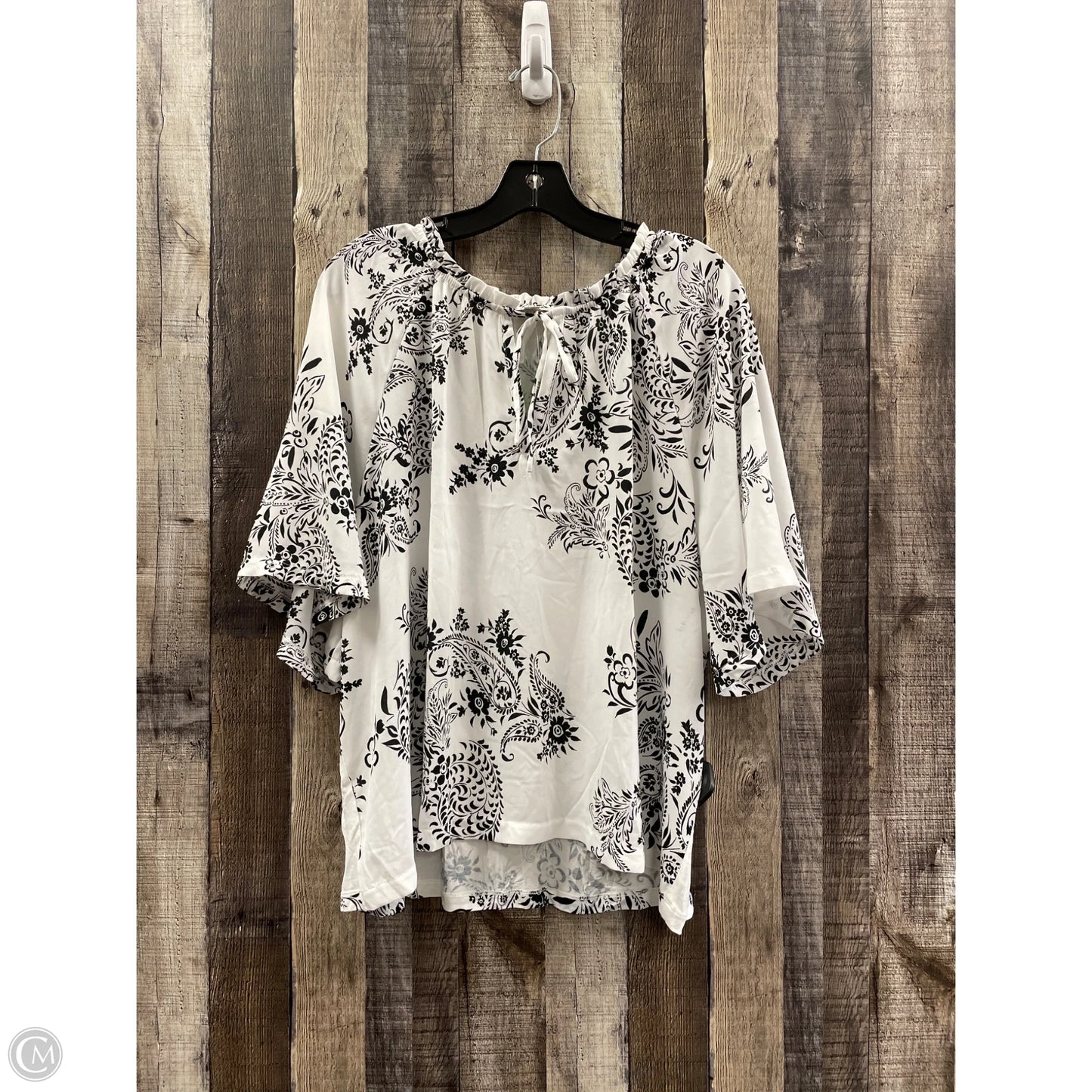 Top 3/4 Sleeve By Loft In Black & White, Size: Xl