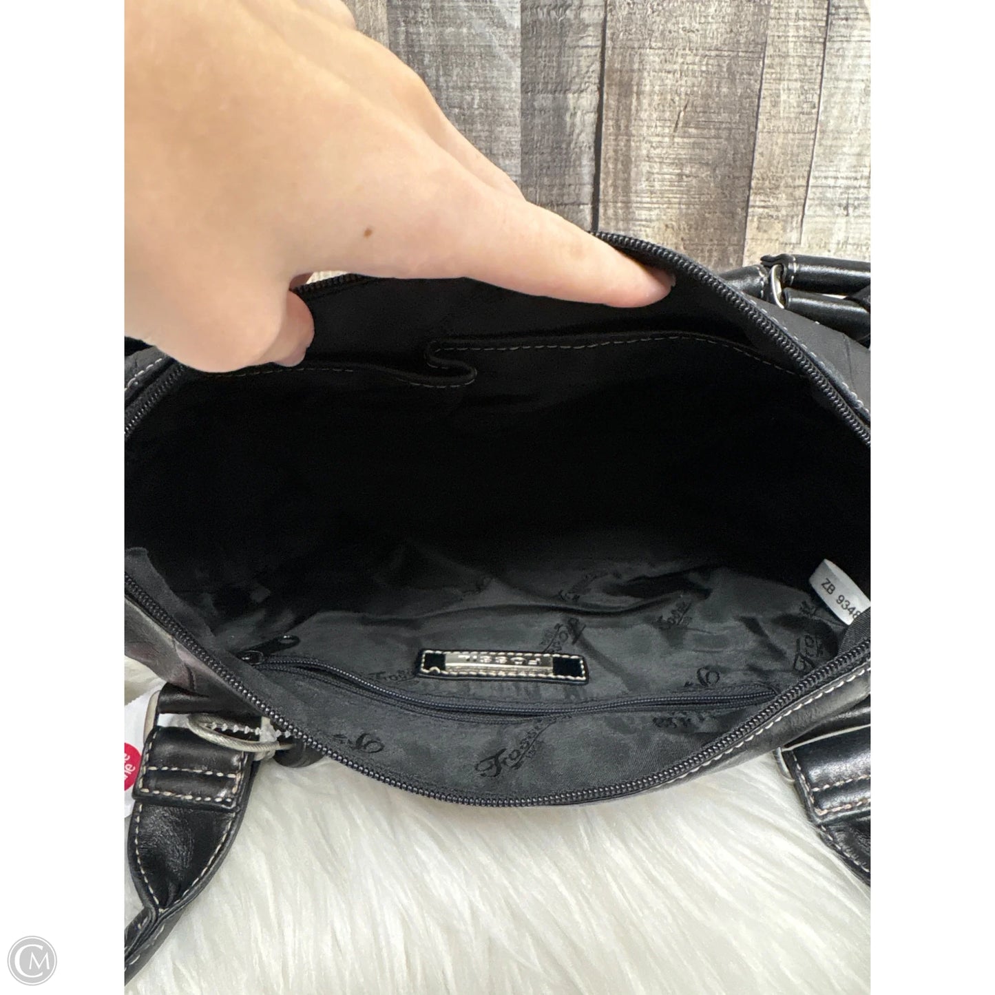 Handbag Leather By Fossil, Size: Medium