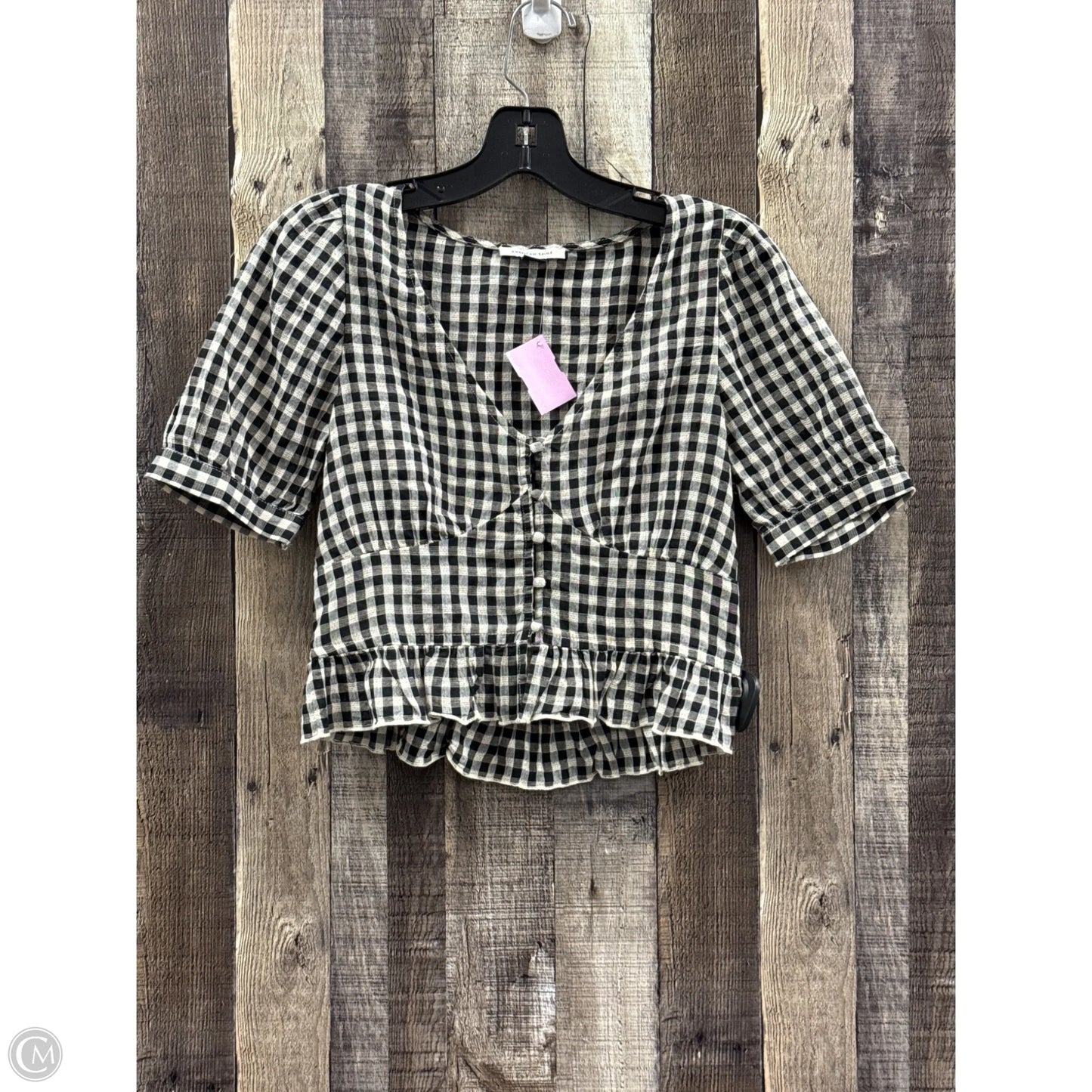 Top Short Sleeve By American Eagle In Checkered Pattern, Size: Xs