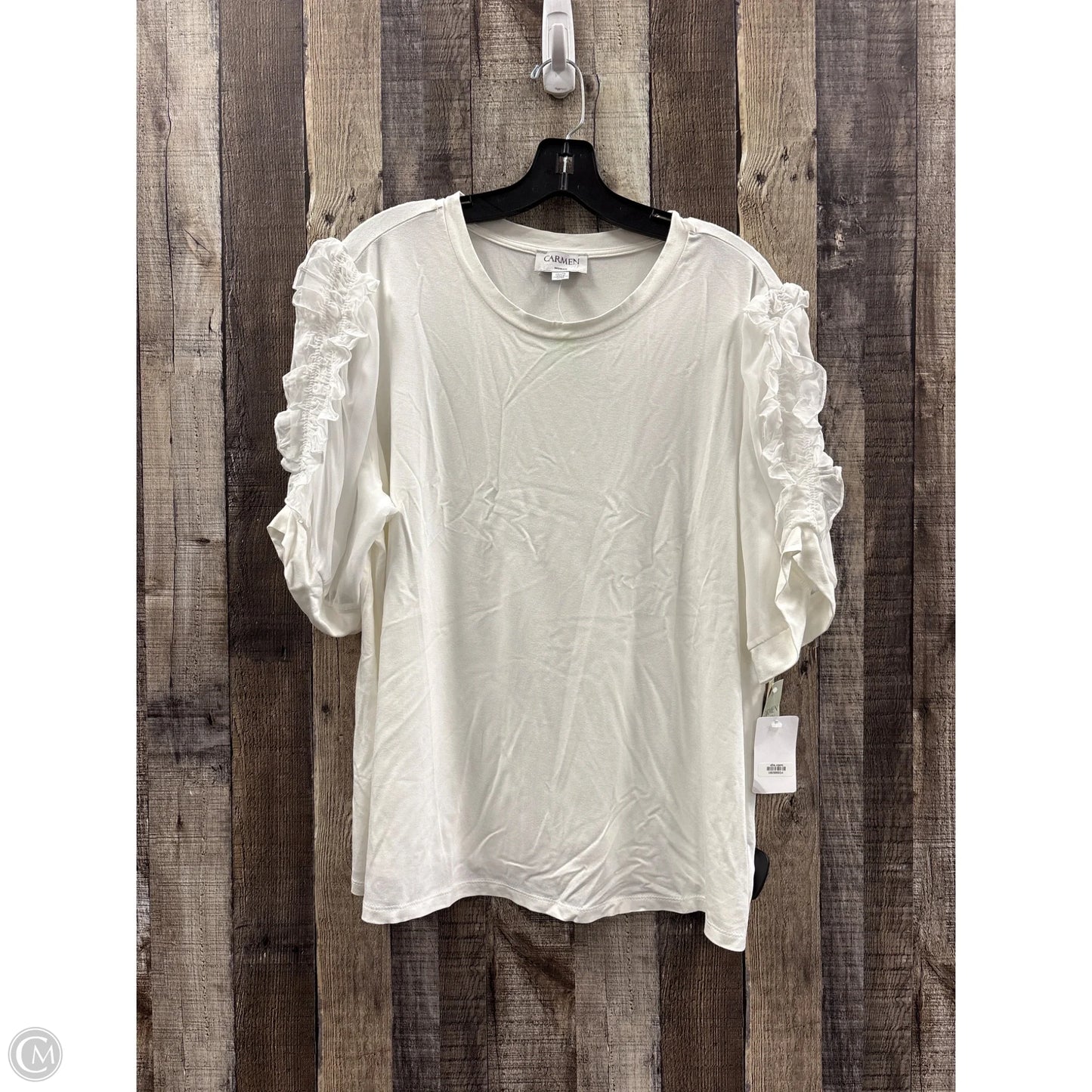 Top Short Sleeve By Carmen By Carmen Marc Valvo In White, Size: 1x