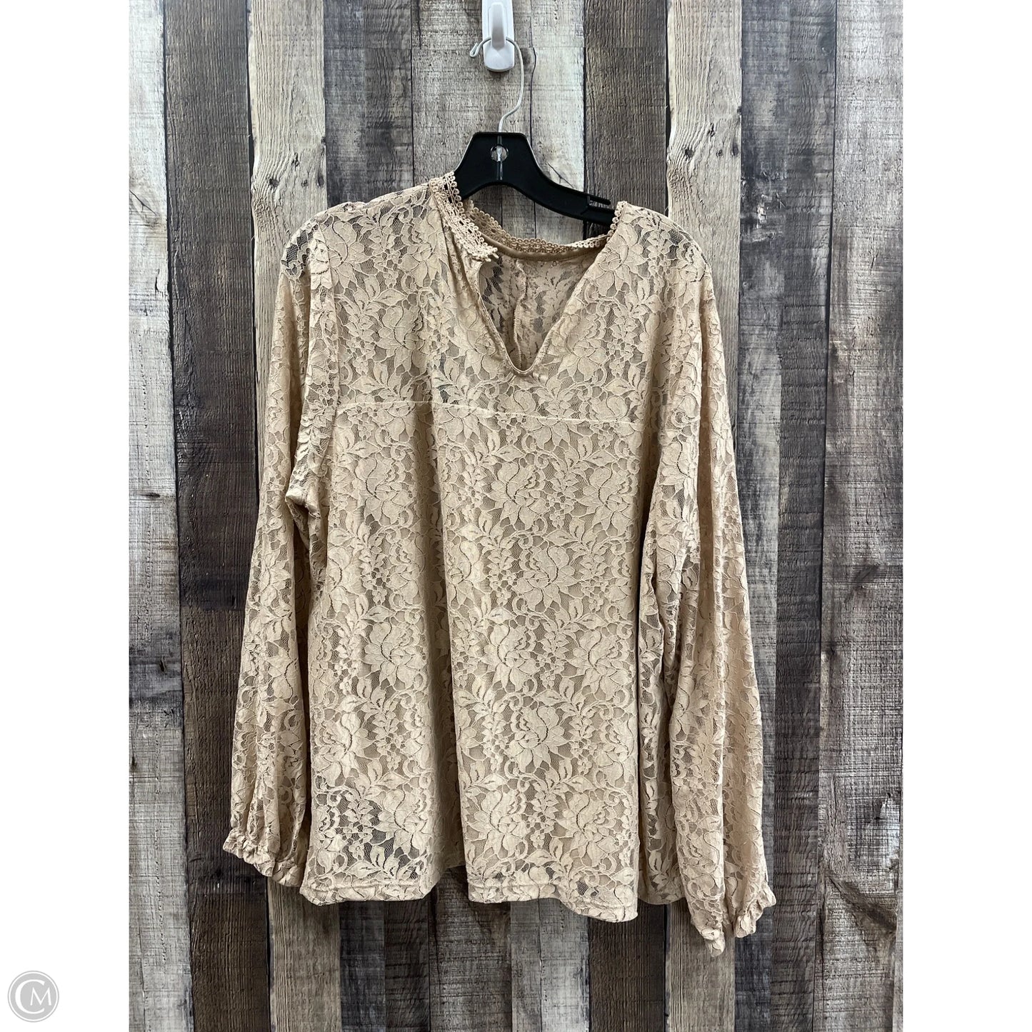 Top Long Sleeve By Cable And Gauge In Beige, Size: 2x