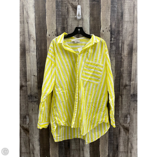 Top Long Sleeve By Loft In White & Yellow, Size: Xl