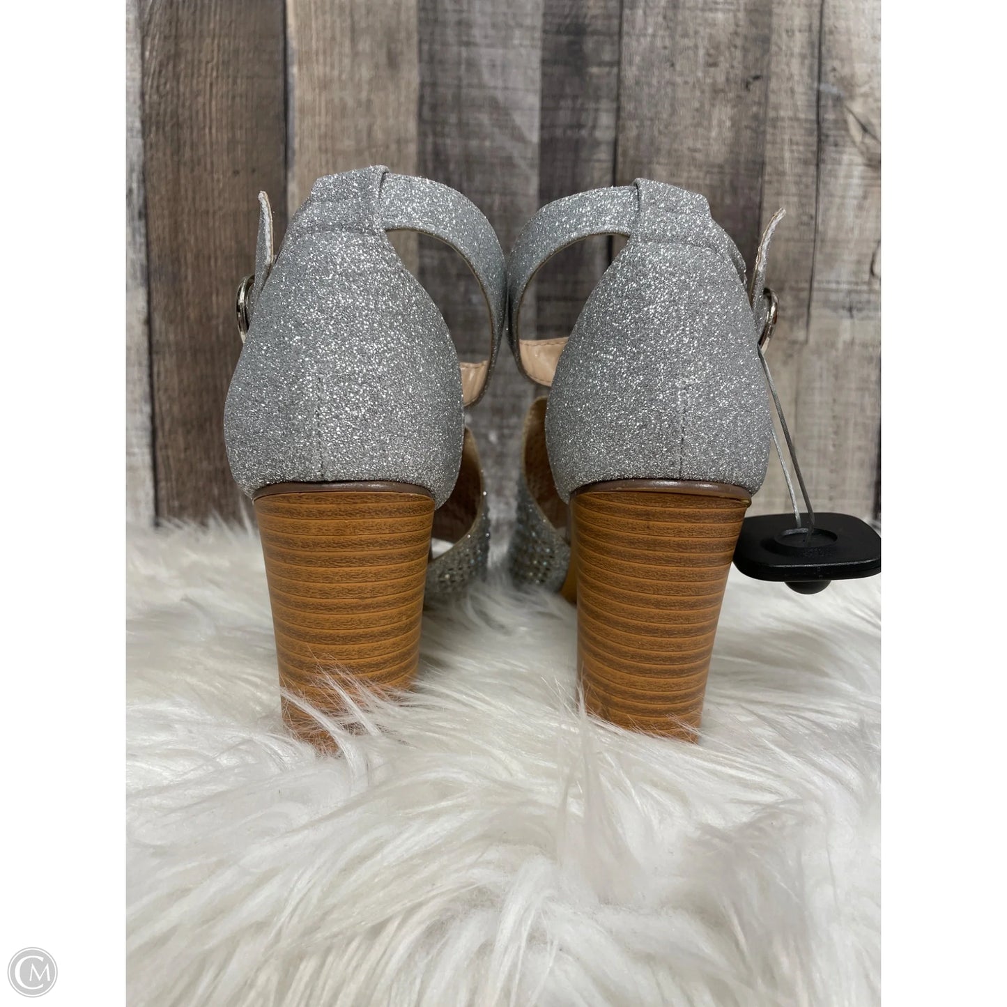 Sandals Heels Block By Forever In Silver, Size: 7