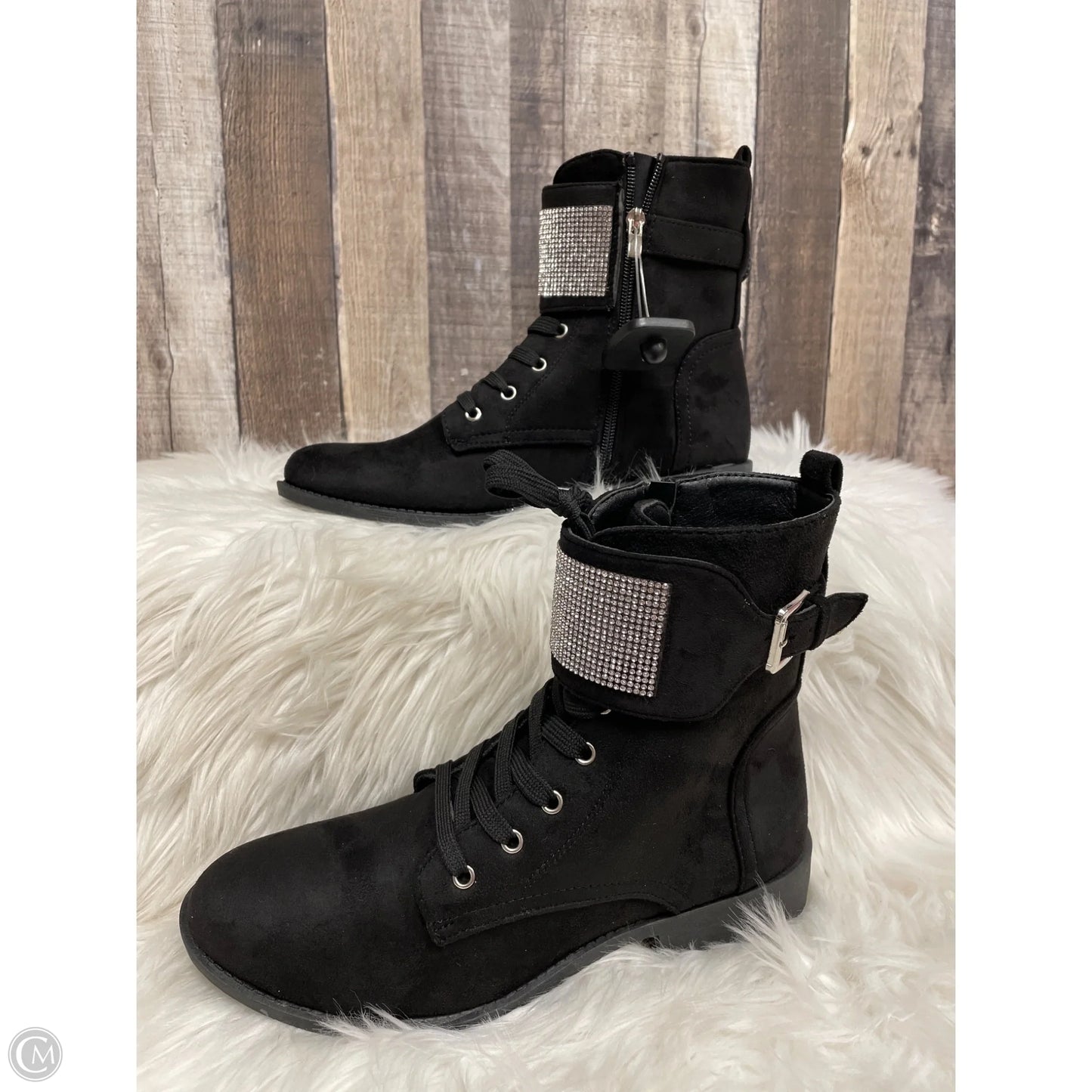 Boots Ankle Flats By Forever In Black & Silver, Size: 8.5